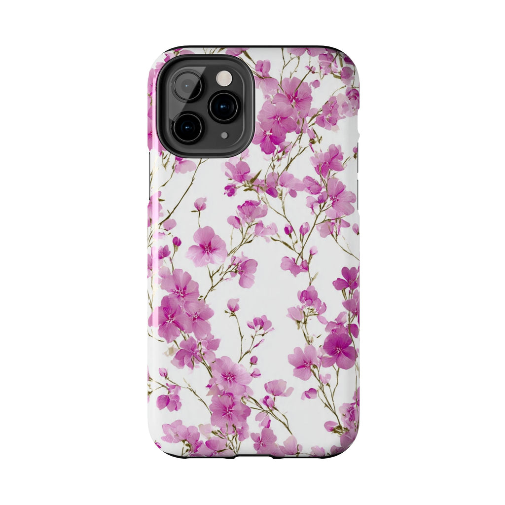 Floral Pink Blossoms Tough Phone Case — Durable Protective Phone Cover with Watercolor Cherry Blossom Design