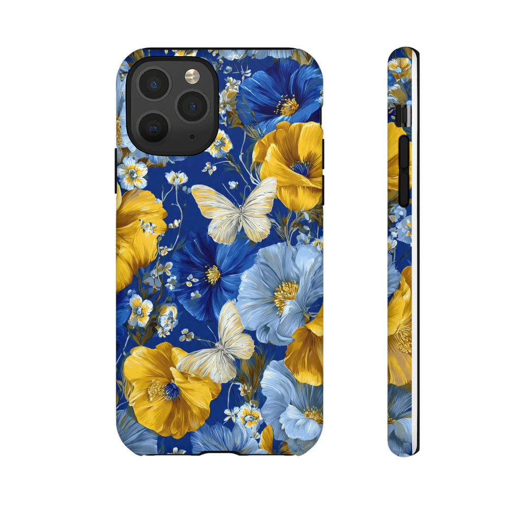 Floral Butterflies Phone Case — Blue & Yellow Tough Protective Cover