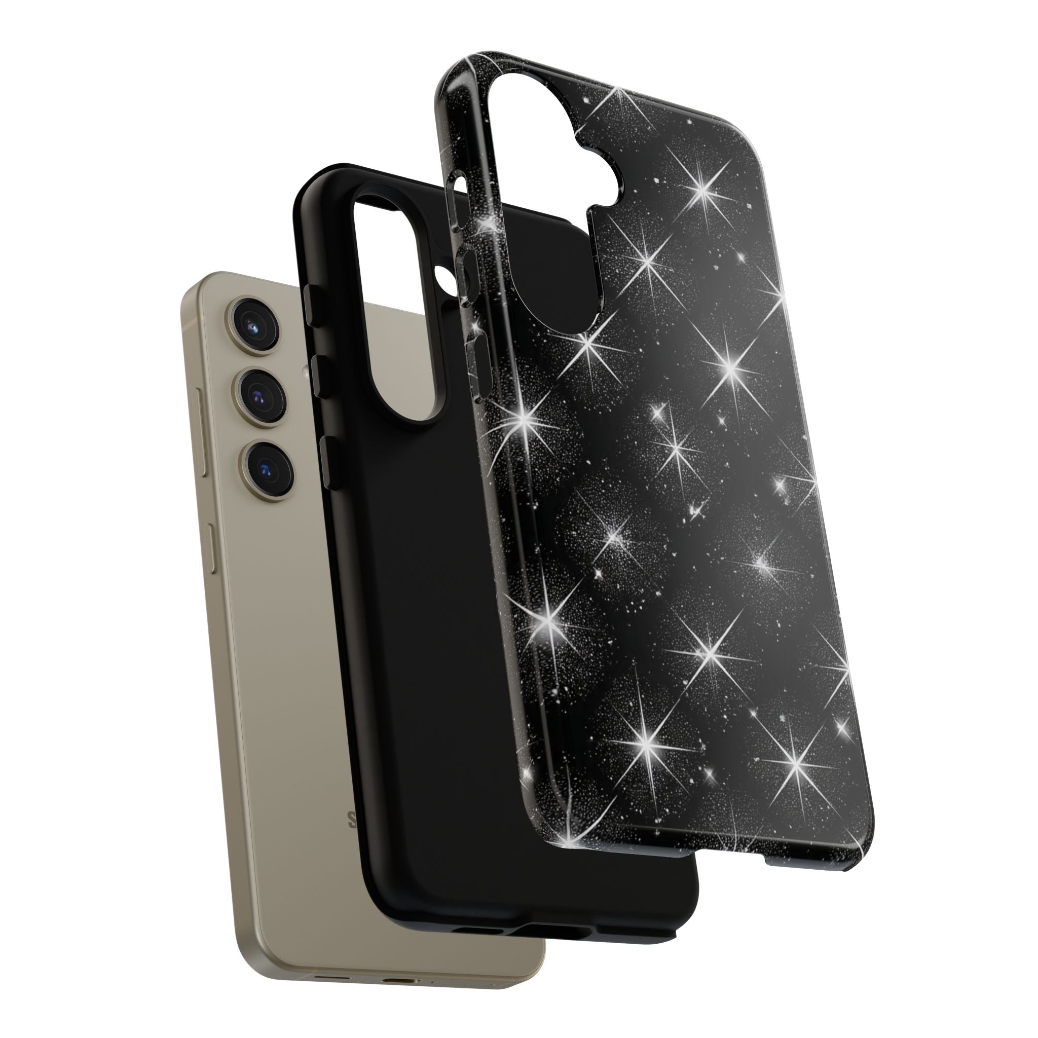Galaxy Sparkle Tough Phone Case — Black Starfield Protective Cover
