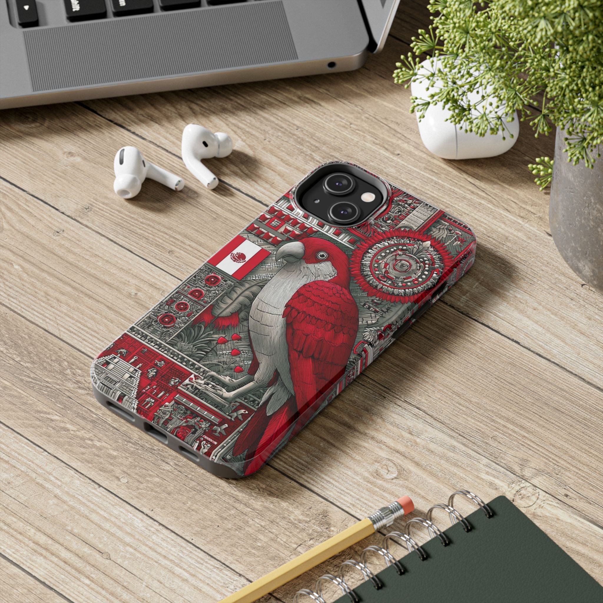 Tough Phone Case — Red Parrot Graphic Impact-Resistant Phone Cover