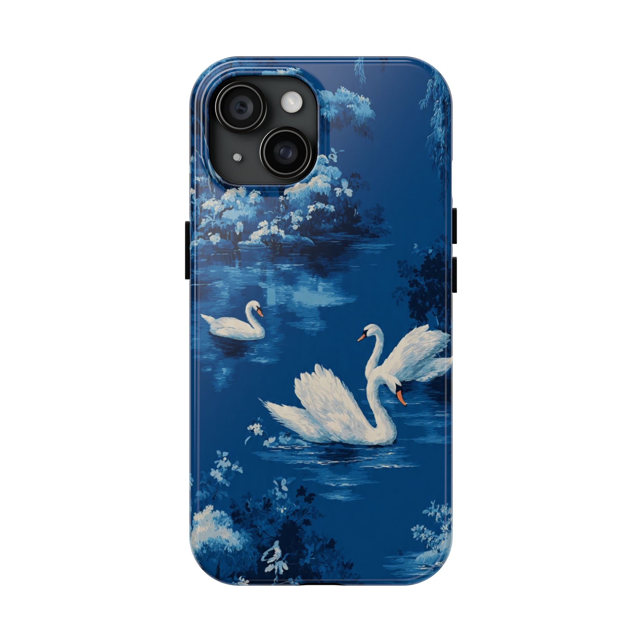 Swan Lake Tough Phone Case — Blue Vintage Swan Design, Durable Protective Cover