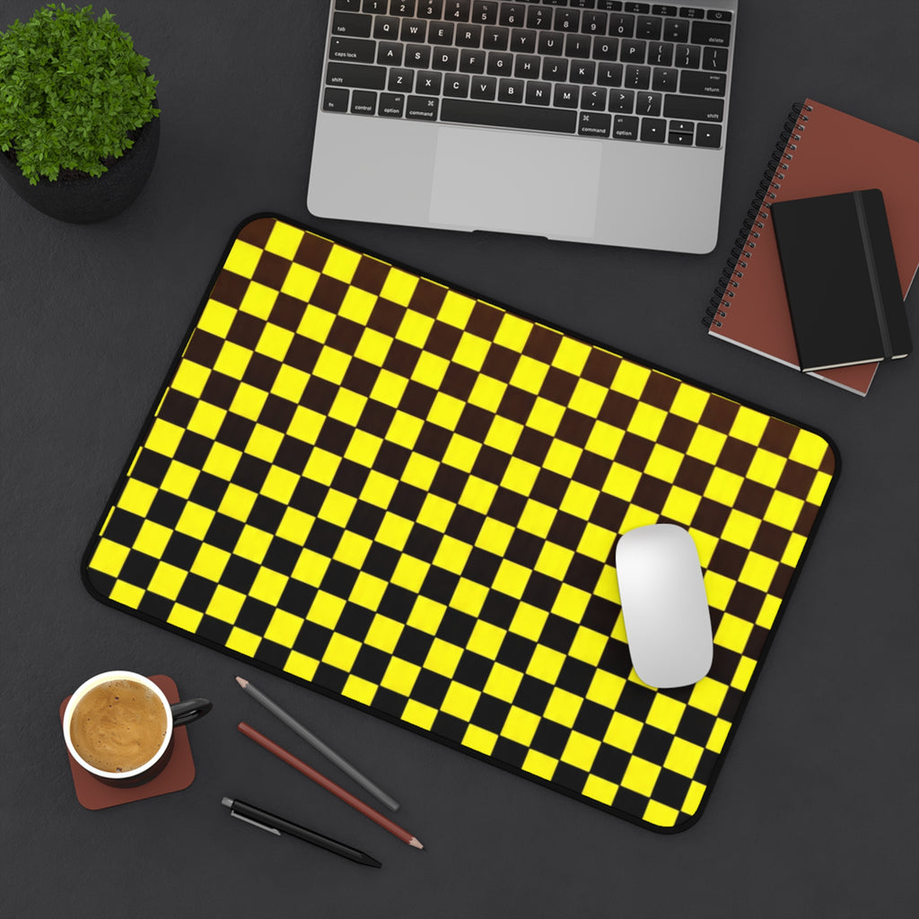 Yellow & Black Checker Desk Mat — Retro Racing Gaming Mouse Pad