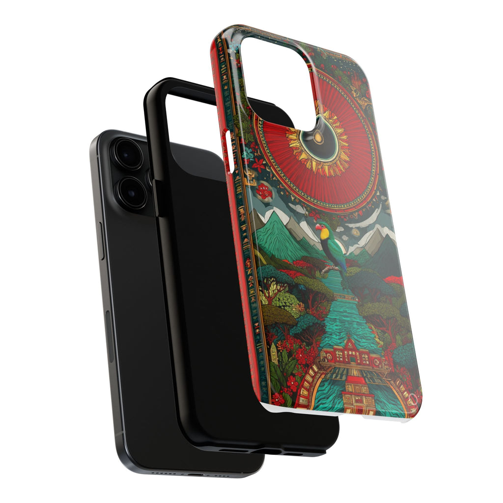 Tough Phone Case — Vibrant Tropical Mountain Bird Design