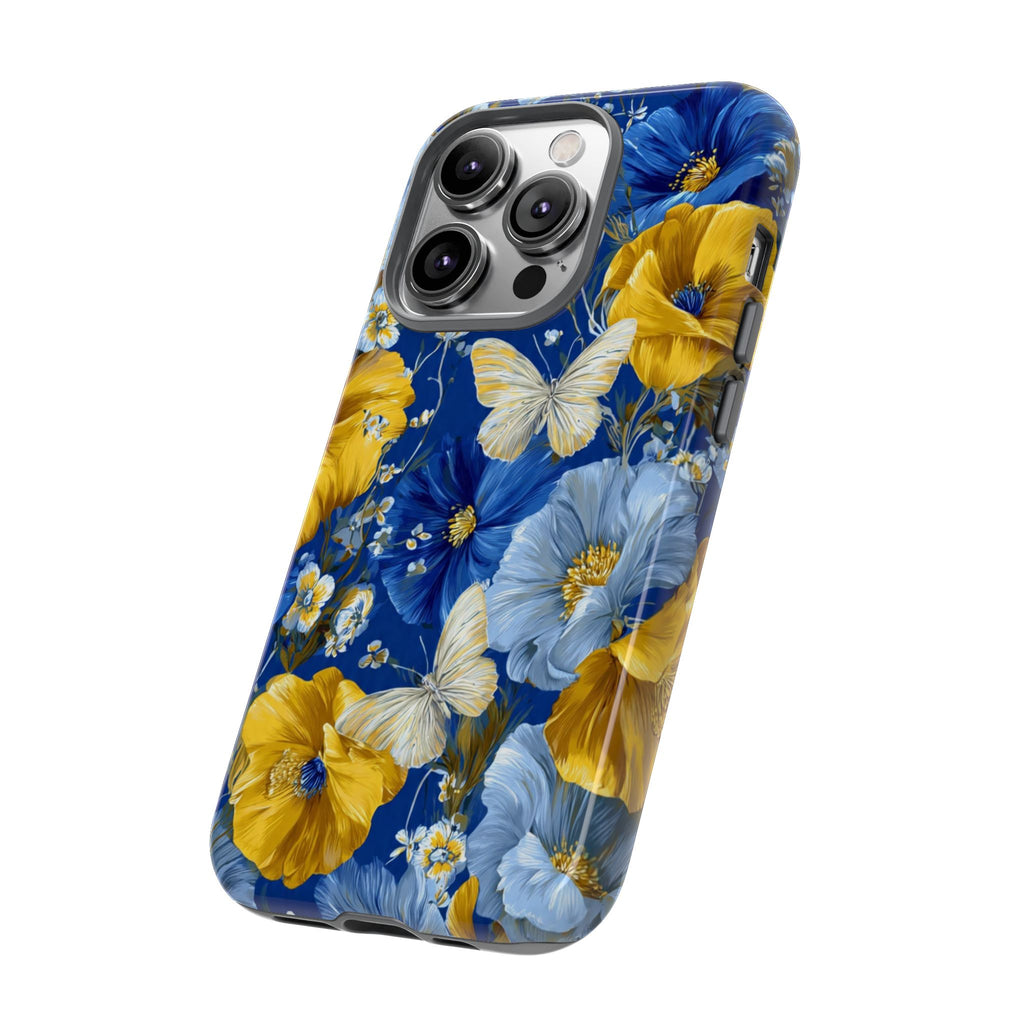 Floral Butterflies Phone Case — Blue & Yellow Tough Protective Cover