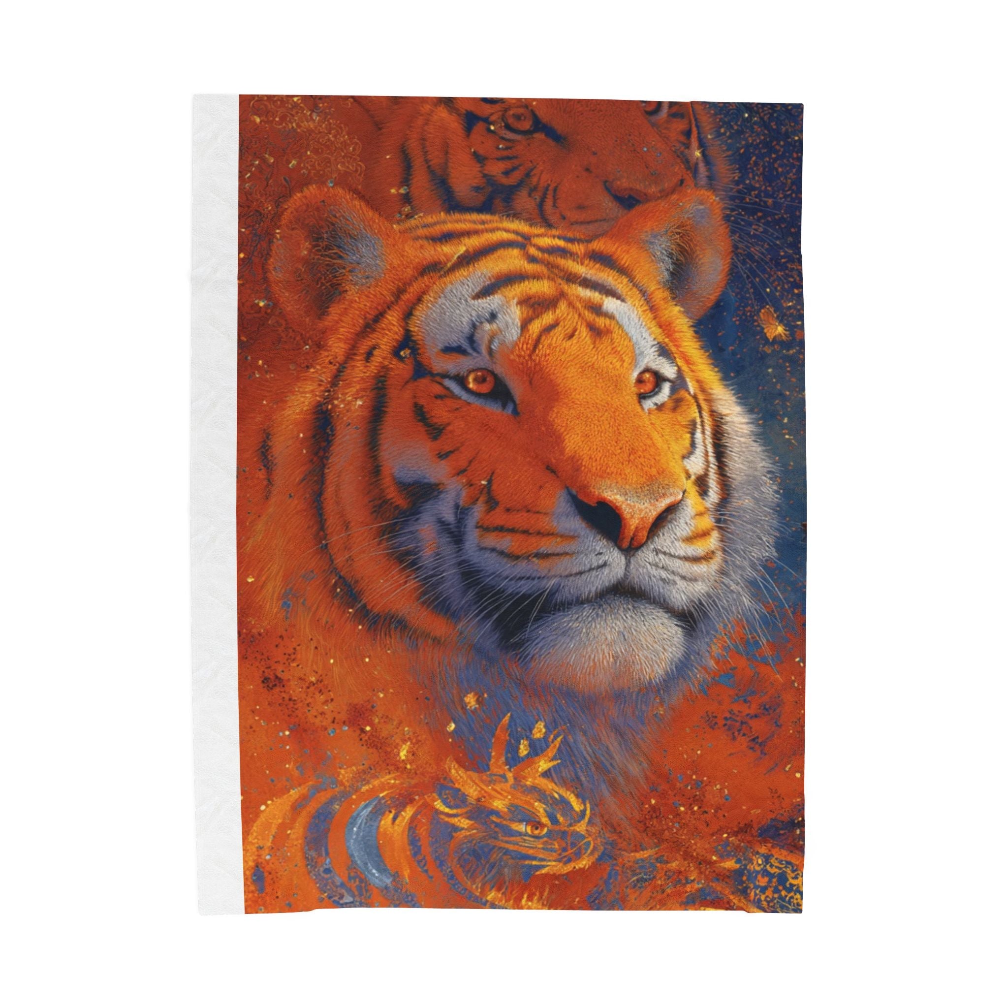 Tiger Portrait Velveteen Plush Blanket — Cozy Vibrant Wildlife Throw