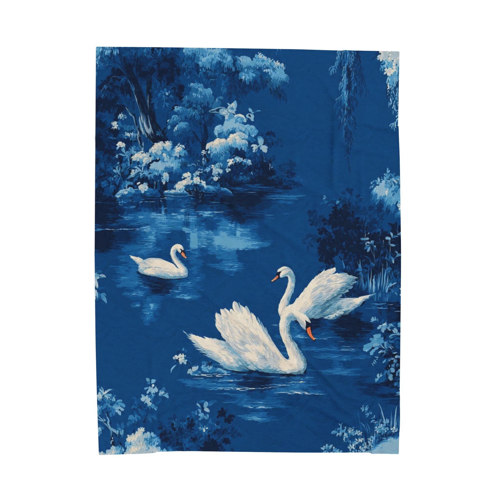 Swan Lake Velveteen Plush Blanket — Cozy Blue Swans Throw
