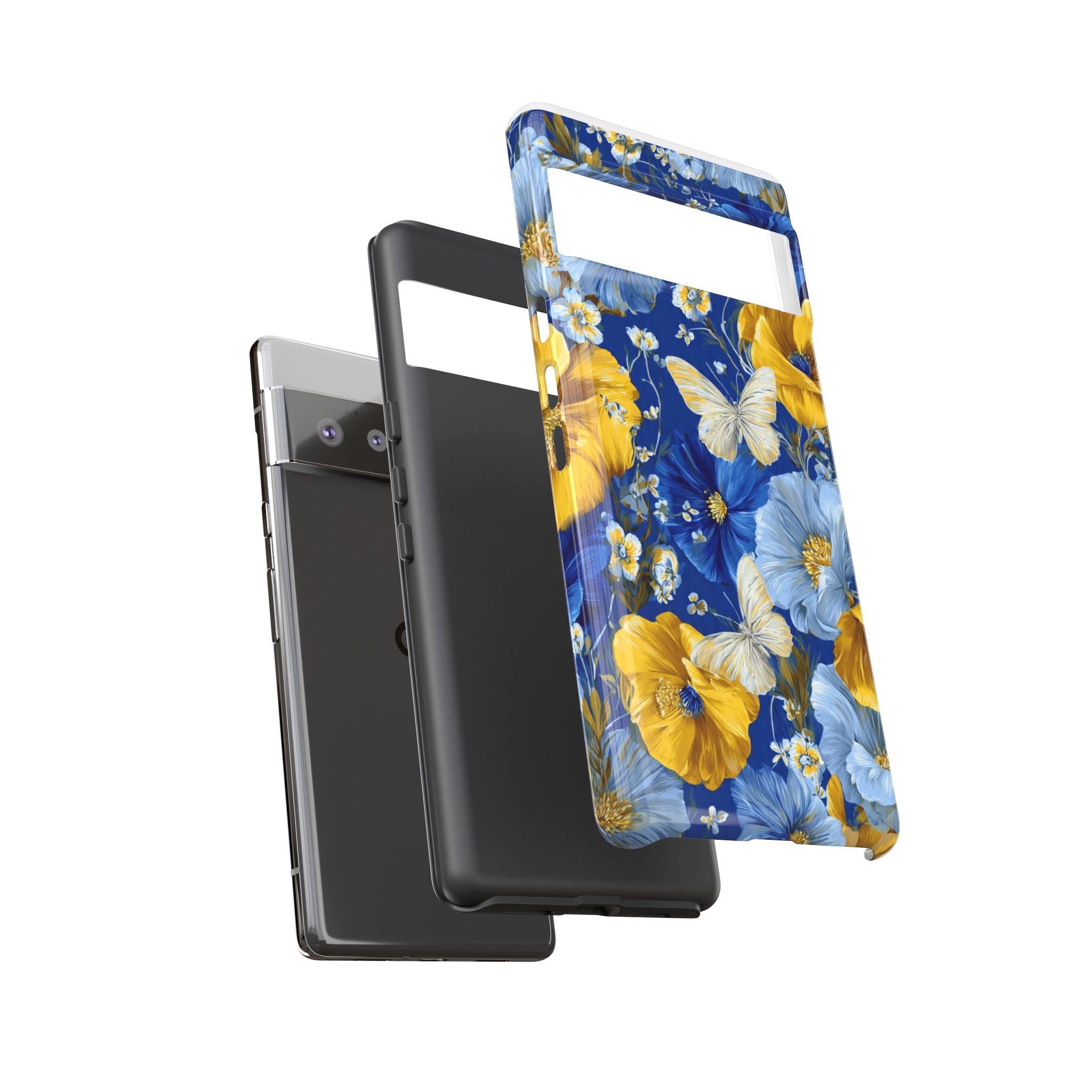 Floral Butterflies Phone Case — Blue & Yellow Tough Protective Cover