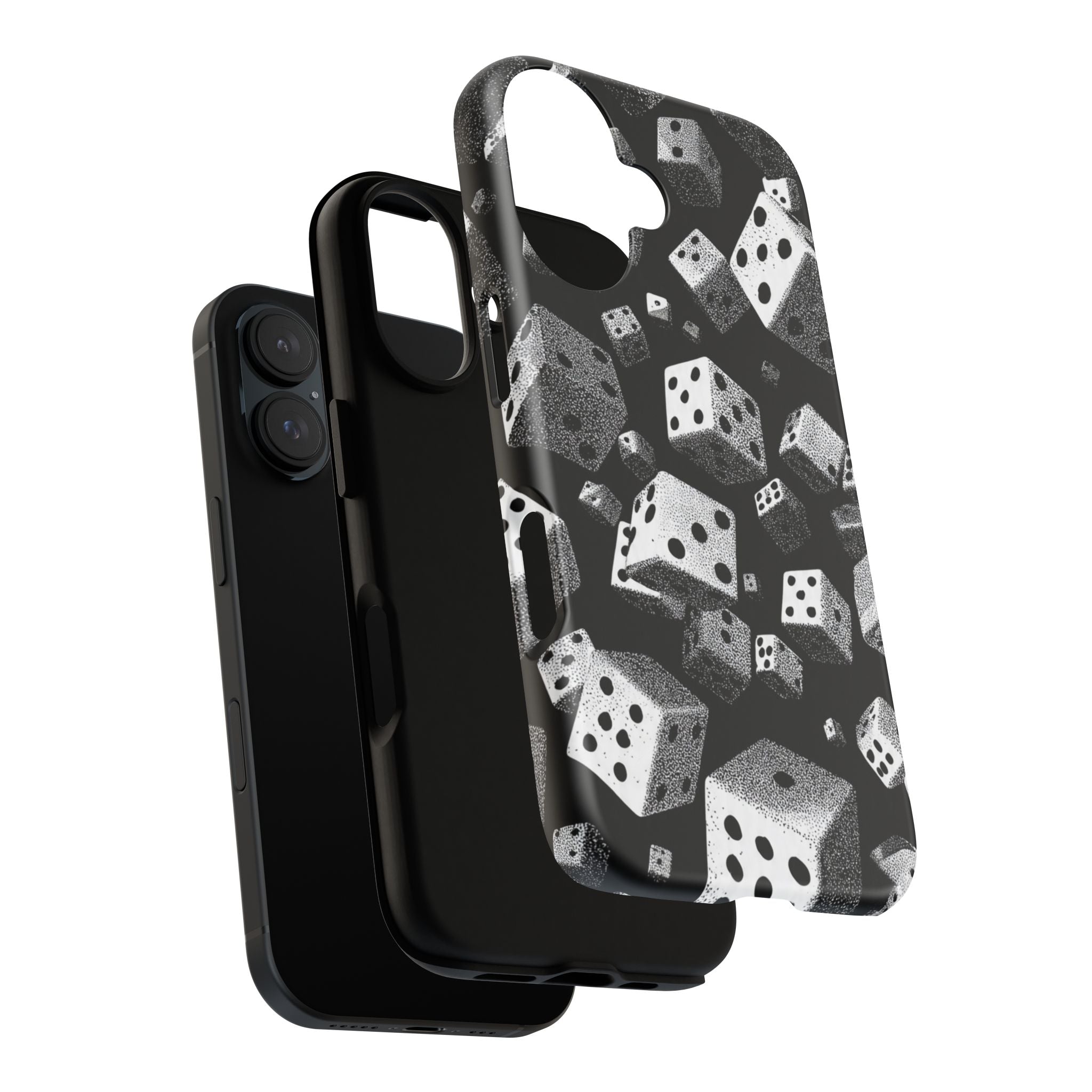 Dice Pattern Phone Case — Black & White Falling Dice Protective Cover