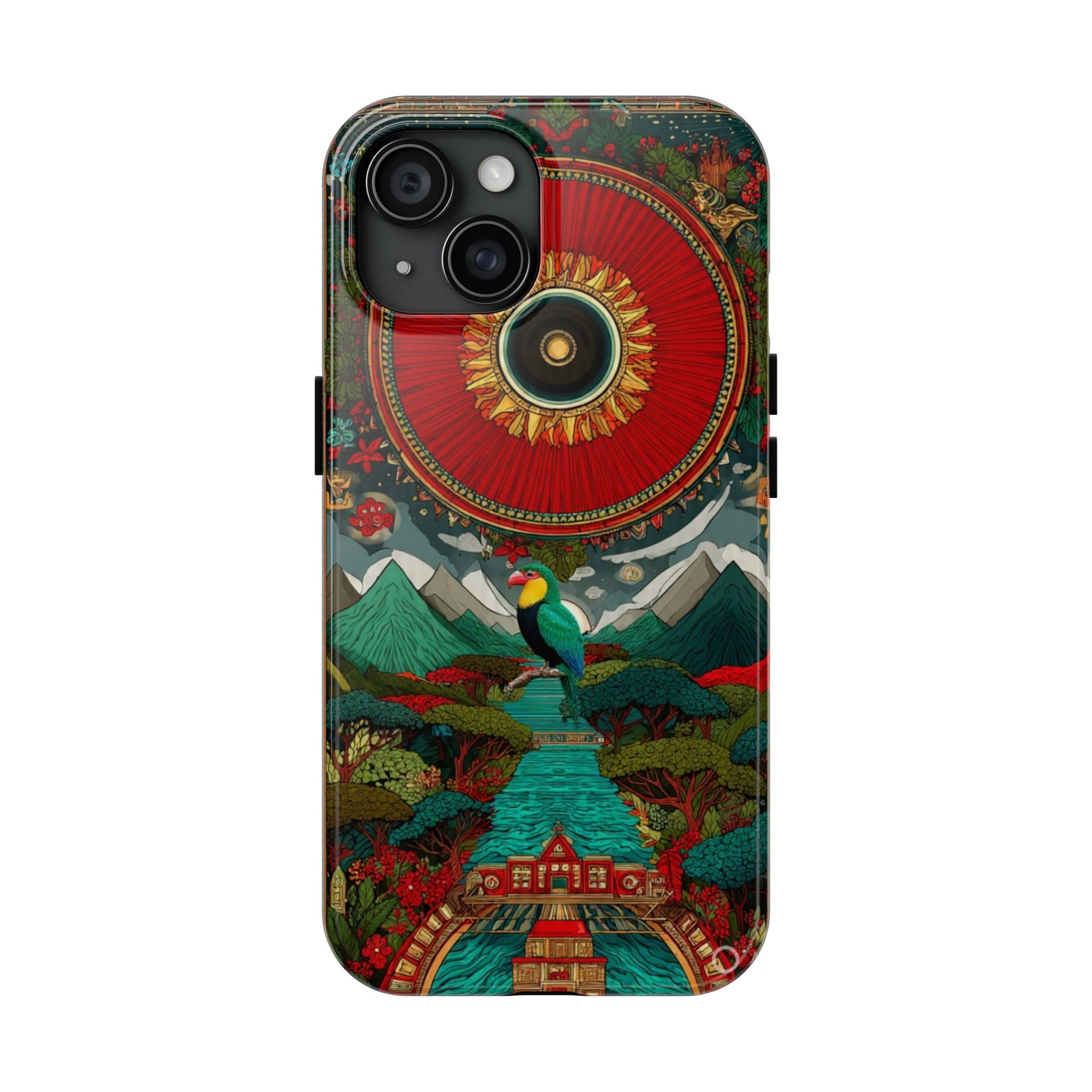 Tough Phone Case — Vibrant Tropical Mountain Bird Design