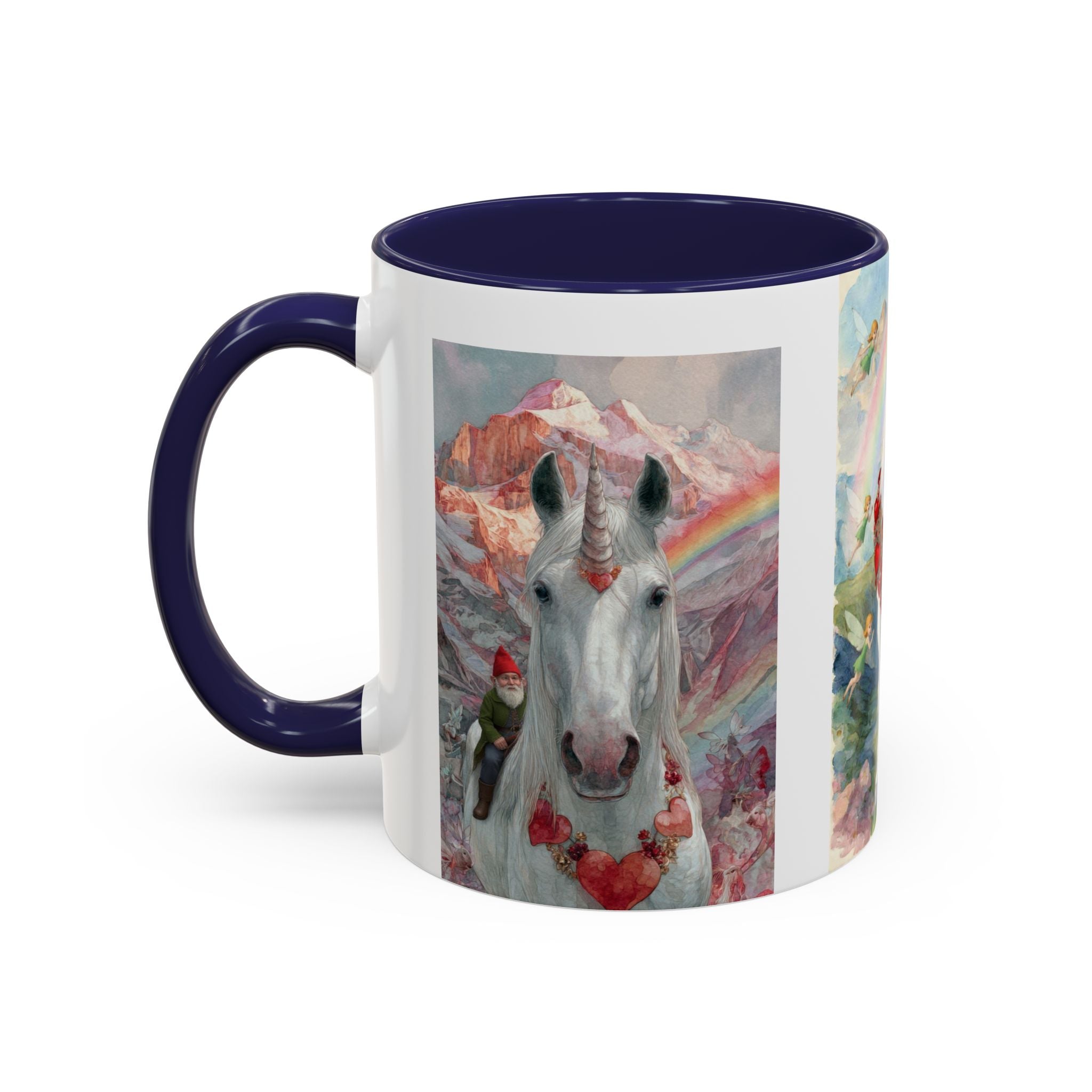 Unicorn Heart Rainbow Accent Coffee Mug — Magical White Unicorn with Heart Garland (11/15oz)