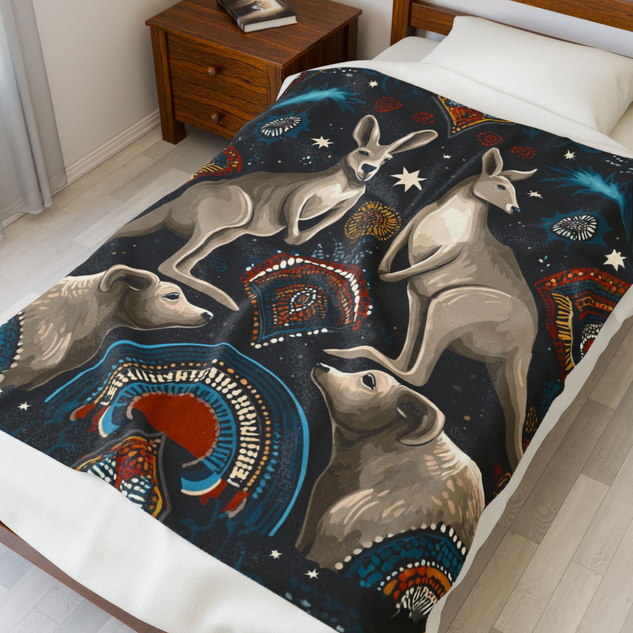 Kangaroo Boho Velveteen Plush Blanket — Cozy Animal Print Throw