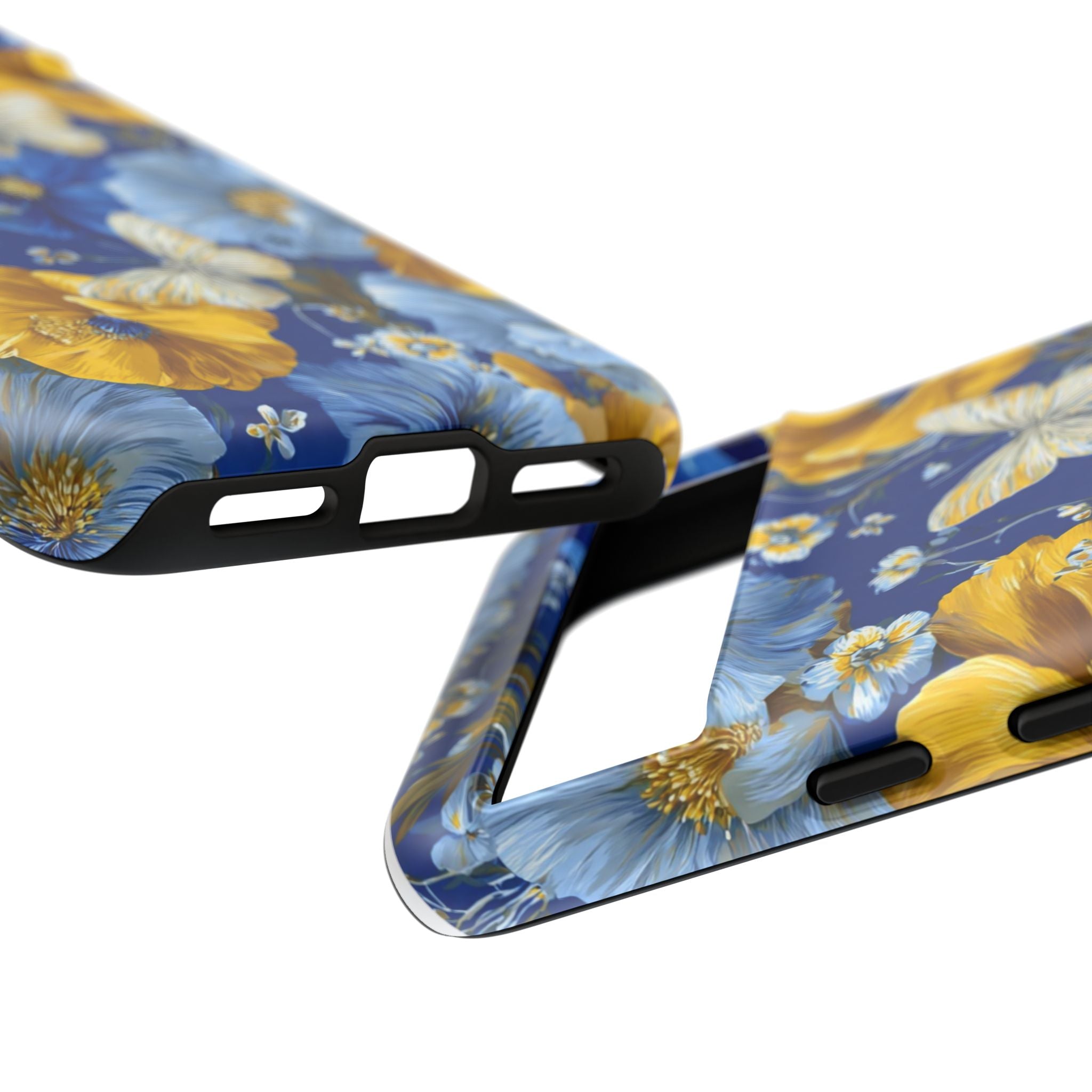 Floral Butterflies Phone Case — Blue & Yellow Tough Protective Cover