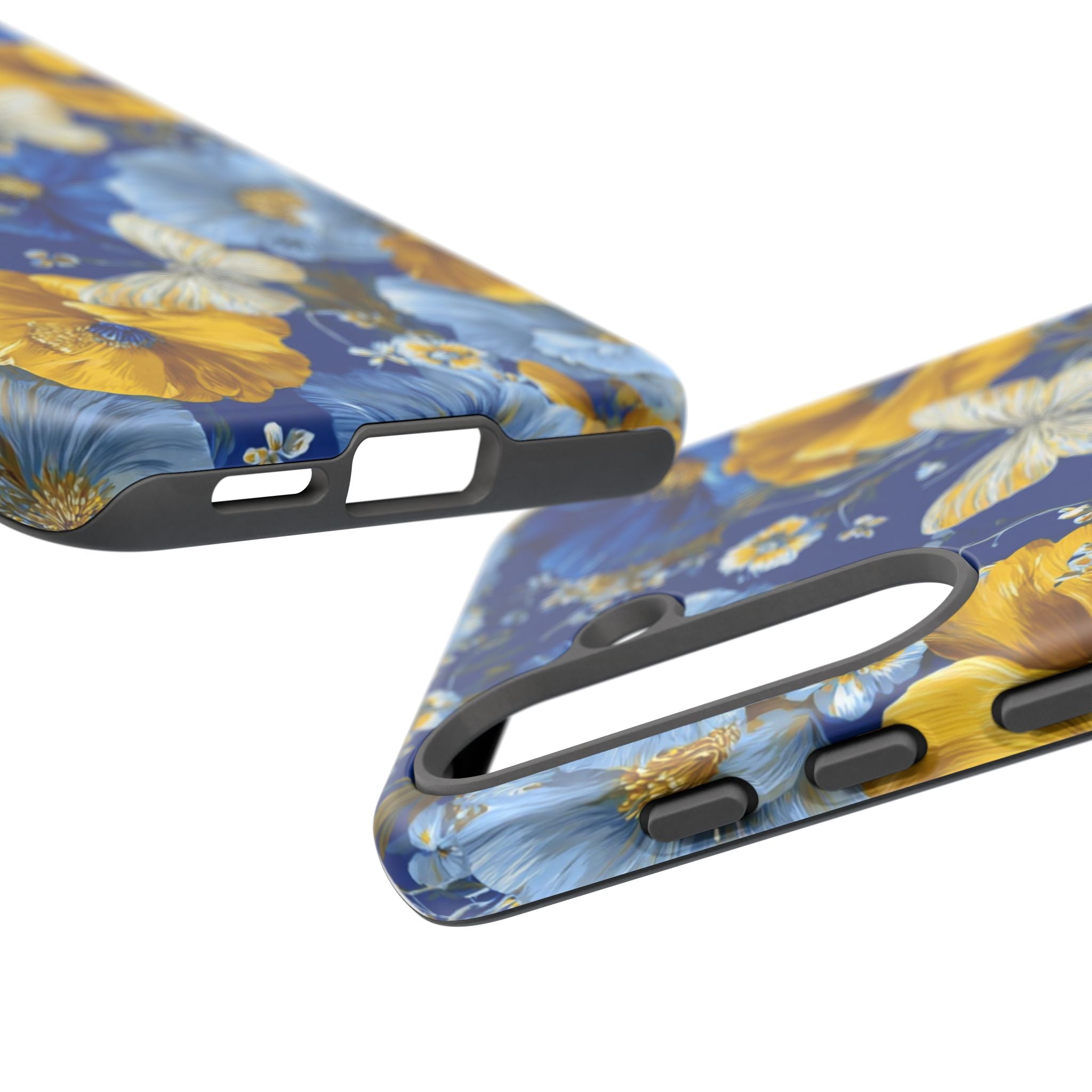 Floral Butterflies Phone Case — Blue & Yellow Tough Protective Cover