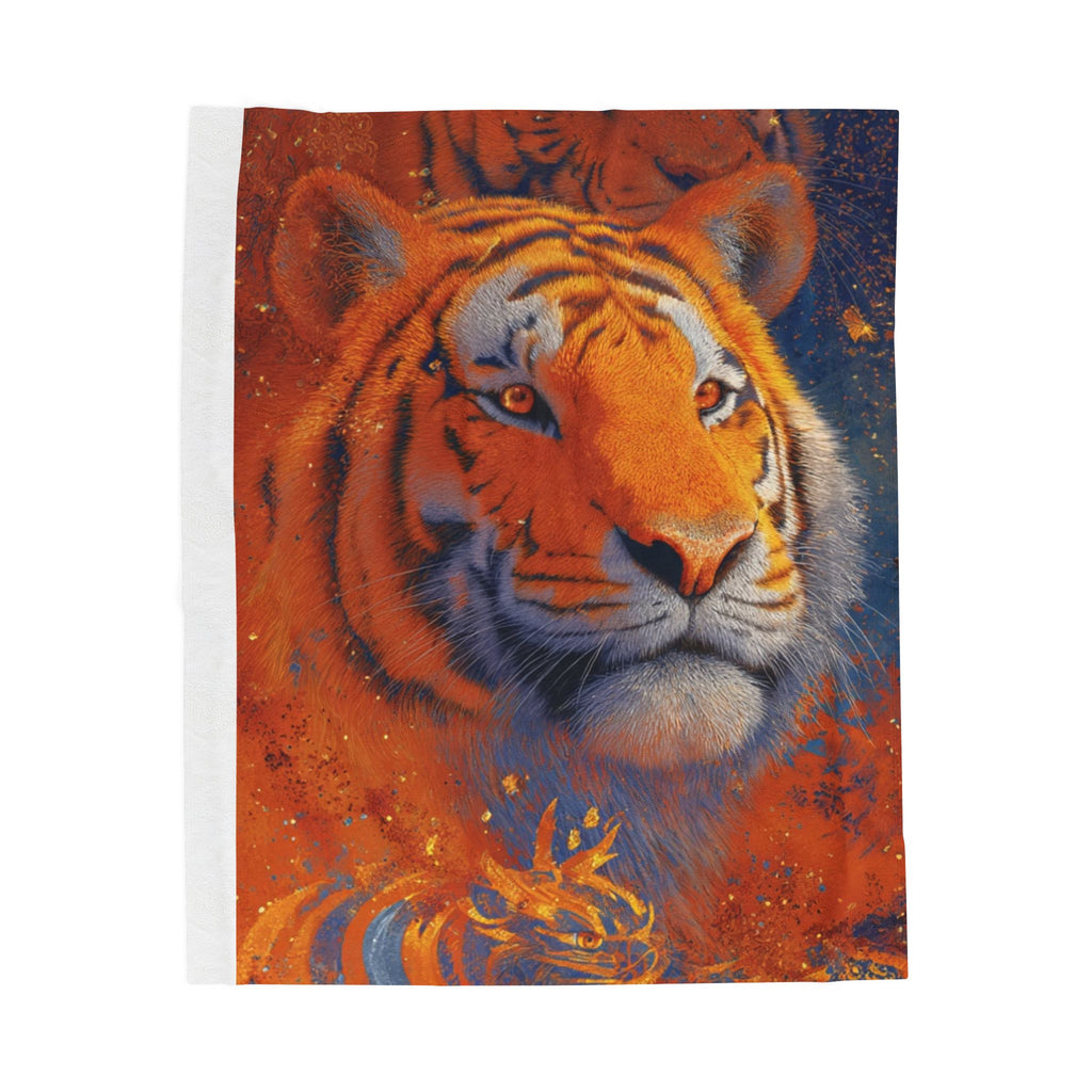 Tiger Portrait Velveteen Plush Blanket — Cozy Vibrant Wildlife Throw