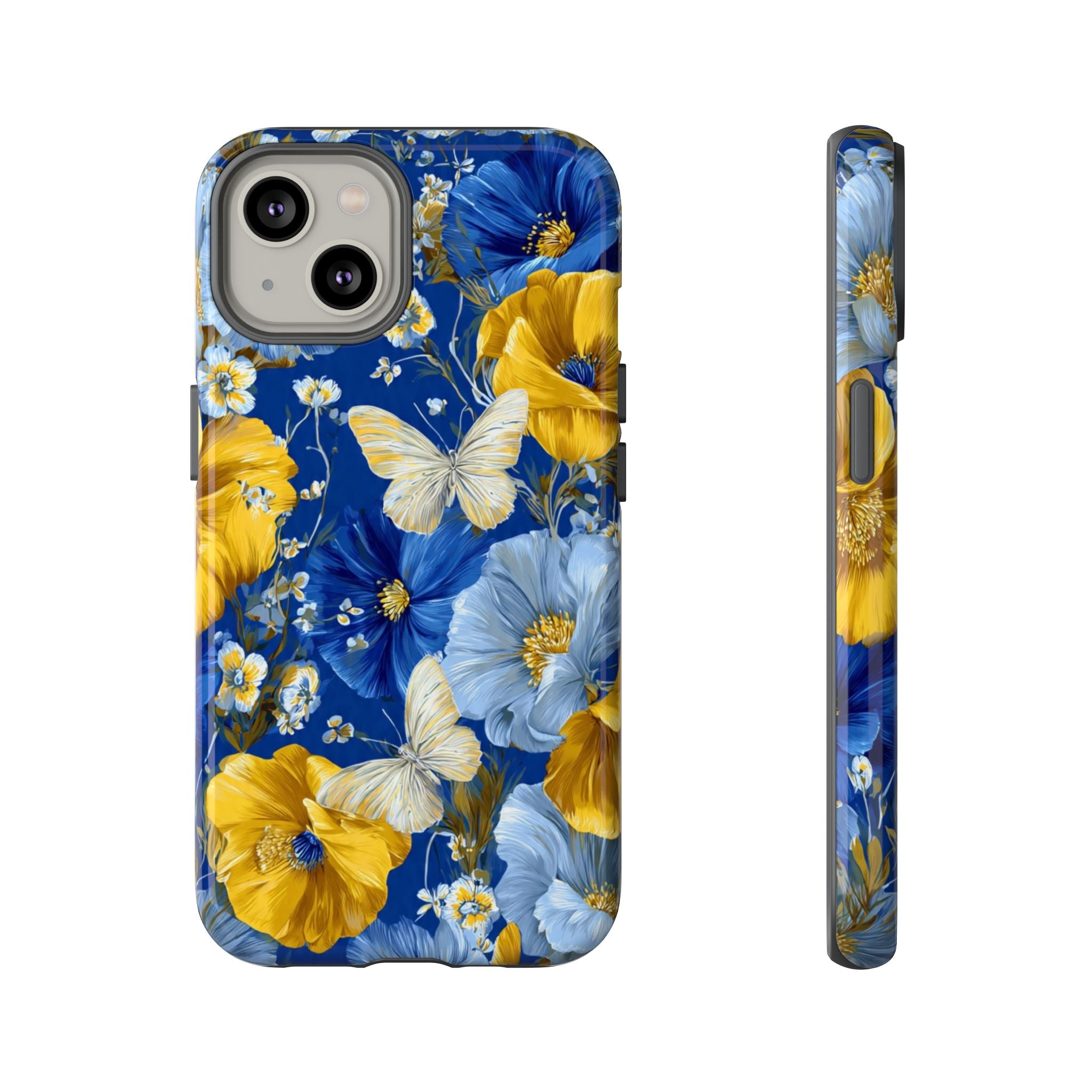 Floral Butterflies Phone Case — Blue & Yellow Tough Protective Cover