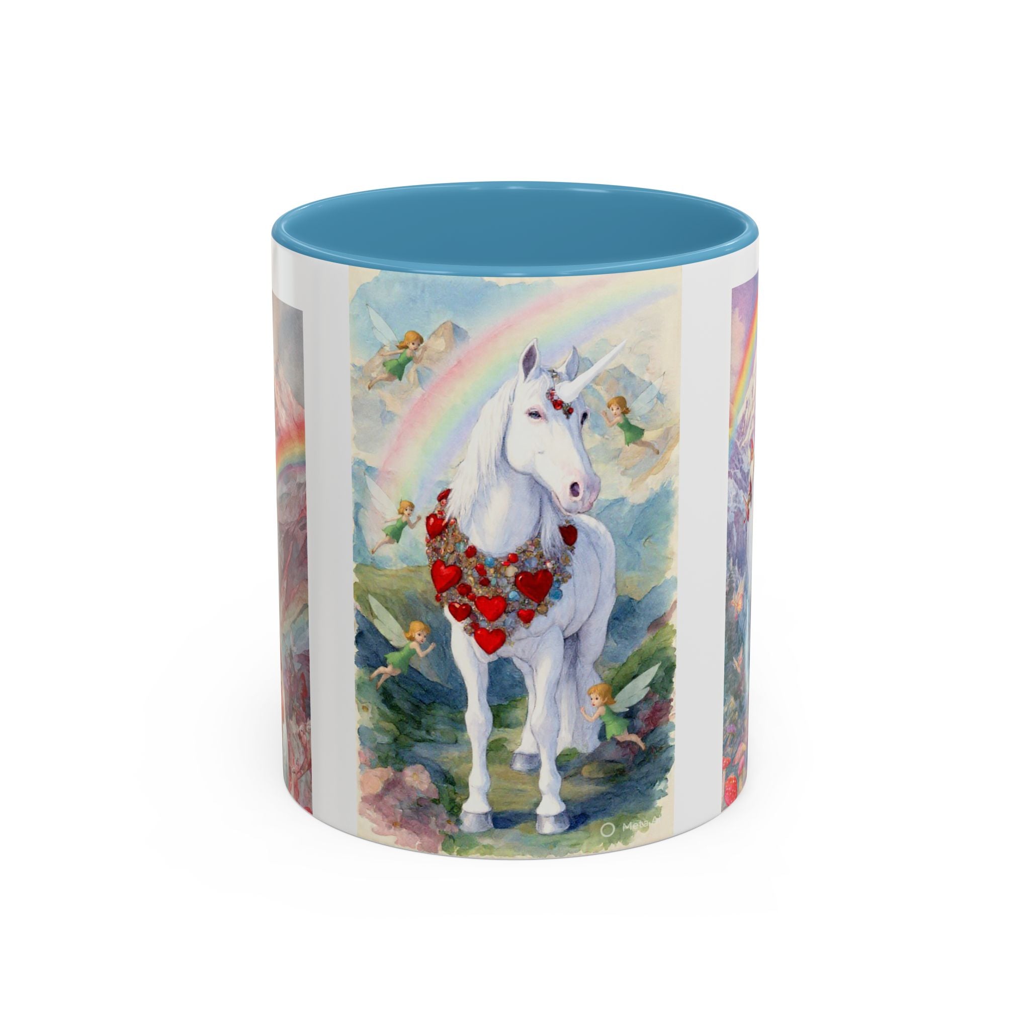 Unicorn Heart Rainbow Accent Coffee Mug — Magical White Unicorn with Heart Garland (11/15oz)