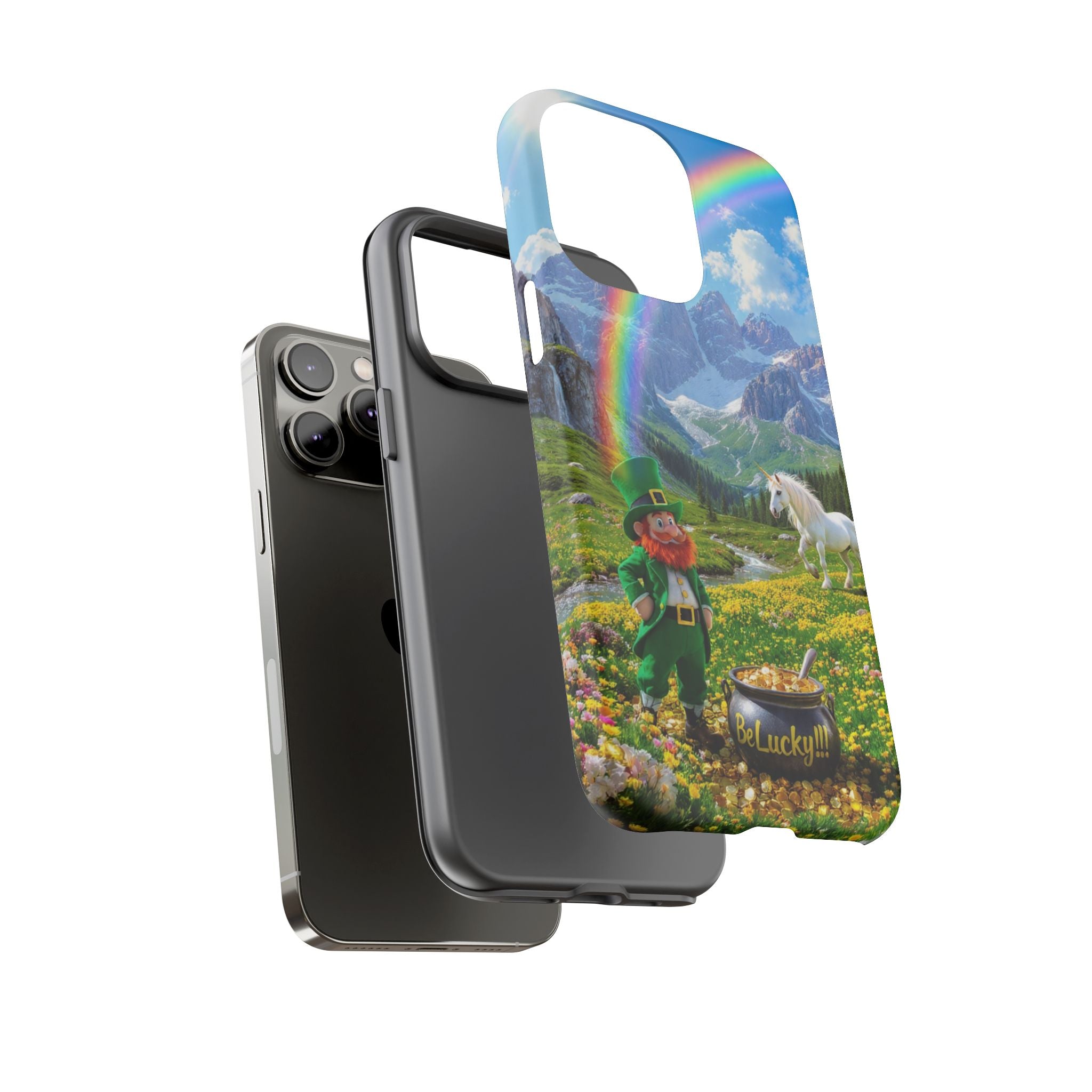 Lucky Leprechaun & Unicorn Phone Case — Rainbow Pot of Gold Protective Cover
