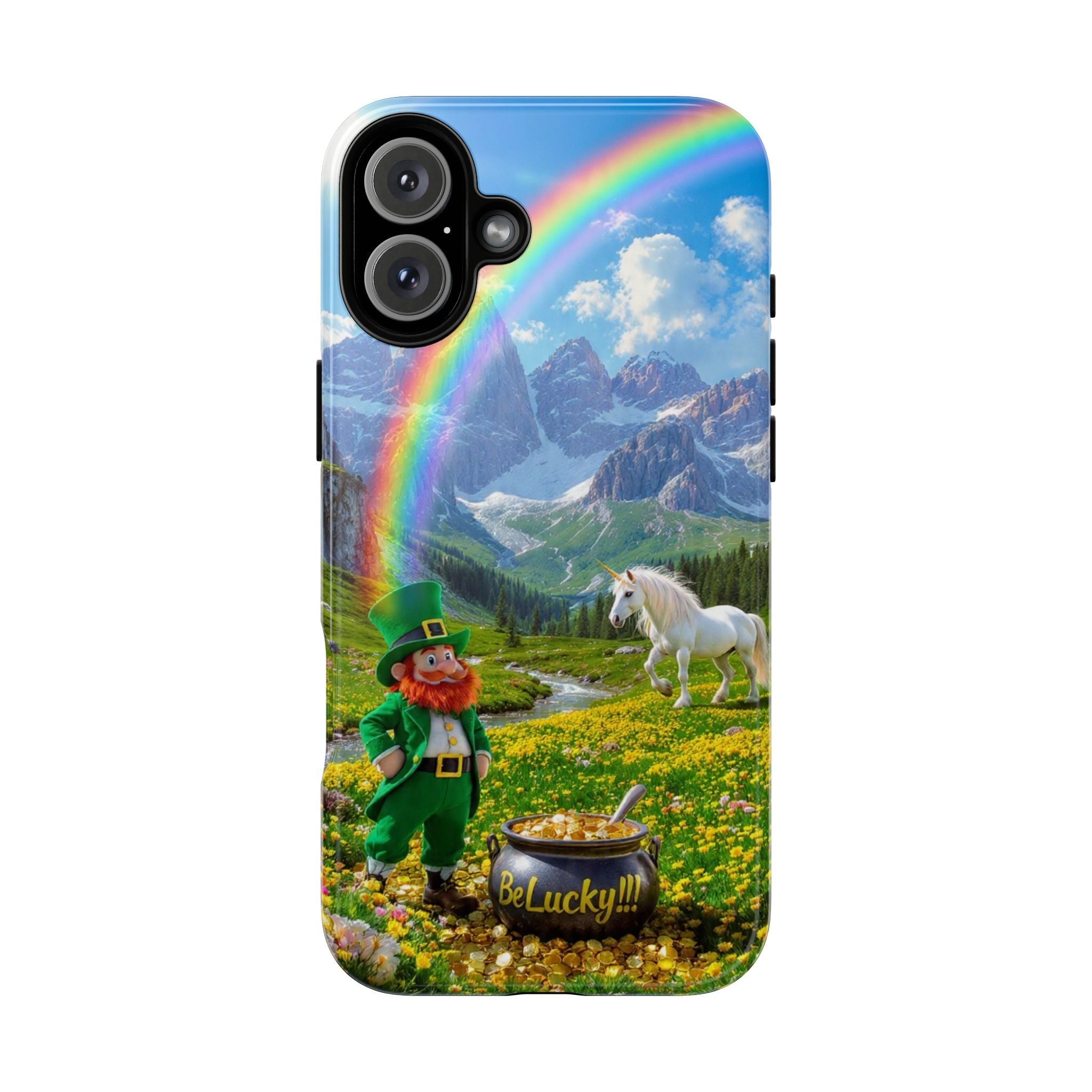 Lucky Leprechaun & Unicorn Phone Case — Rainbow Pot of Gold Protective Cover