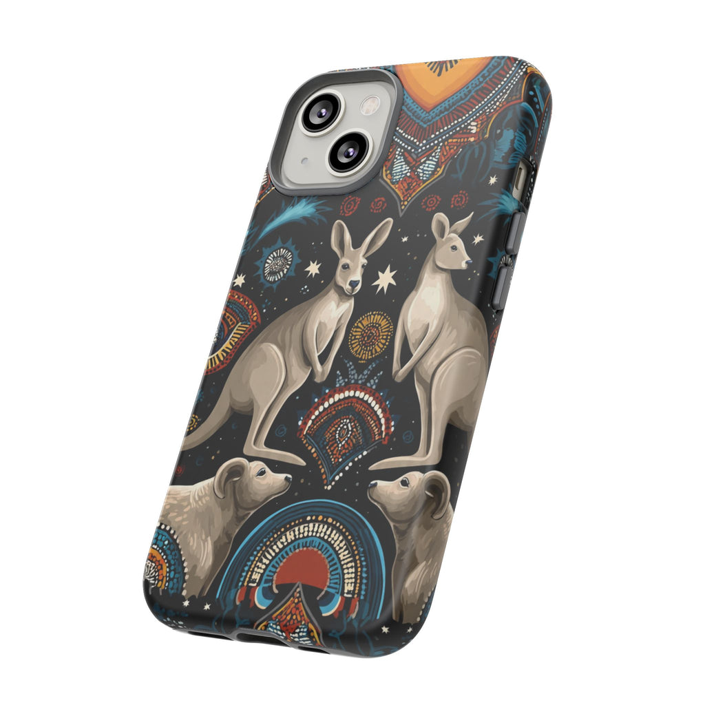 Kangaroo & Boomerang Tough Phone Case — Australian Wildlife Pattern