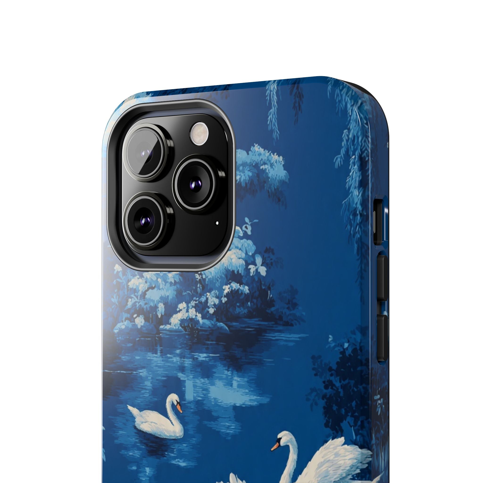 Swan Lake Tough Phone Case — Blue Vintage Swan Design, Durable Protective Cover