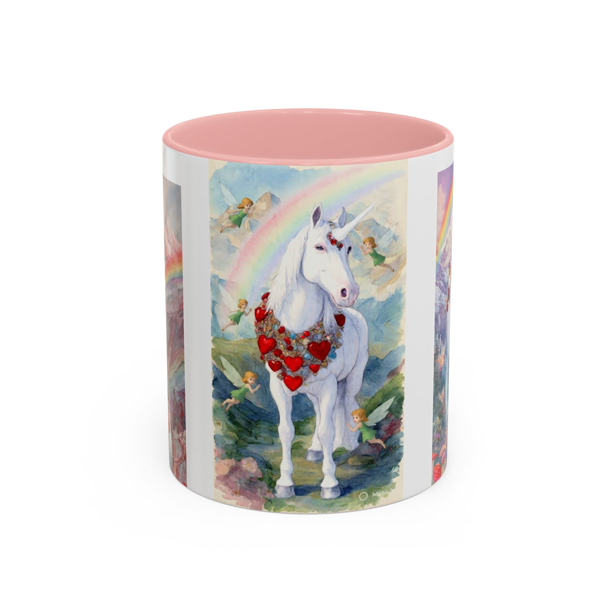 Unicorn Heart Rainbow Accent Coffee Mug — Magical White Unicorn with Heart Garland (11/15oz)