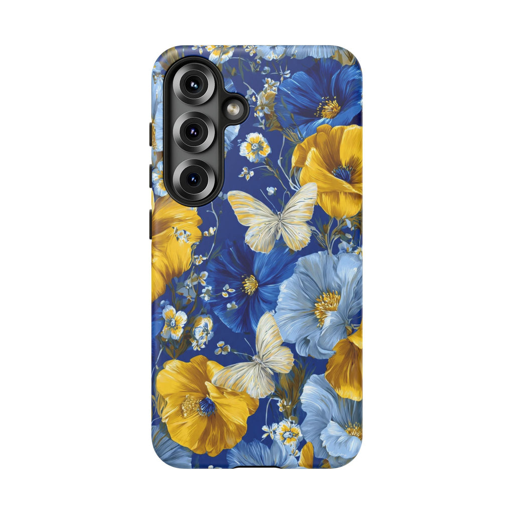 Floral Butterflies Phone Case — Blue & Yellow Tough Protective Cover