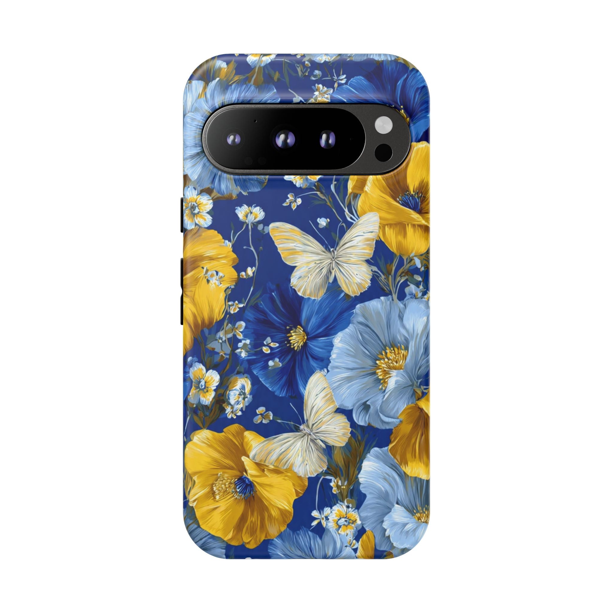 Floral Butterflies Phone Case — Blue & Yellow Tough Protective Cover