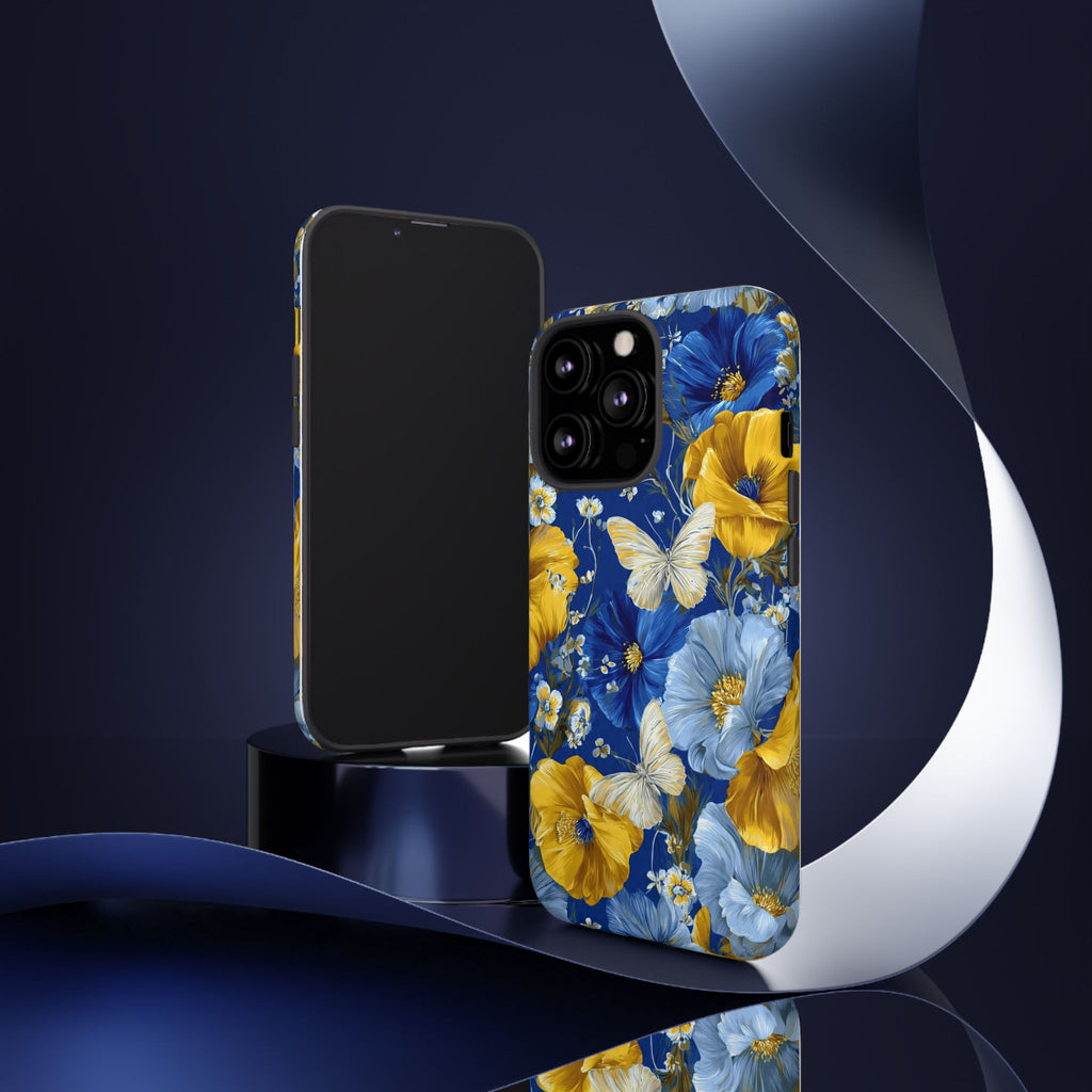Floral Butterflies Phone Case — Blue & Yellow Tough Protective Cover
