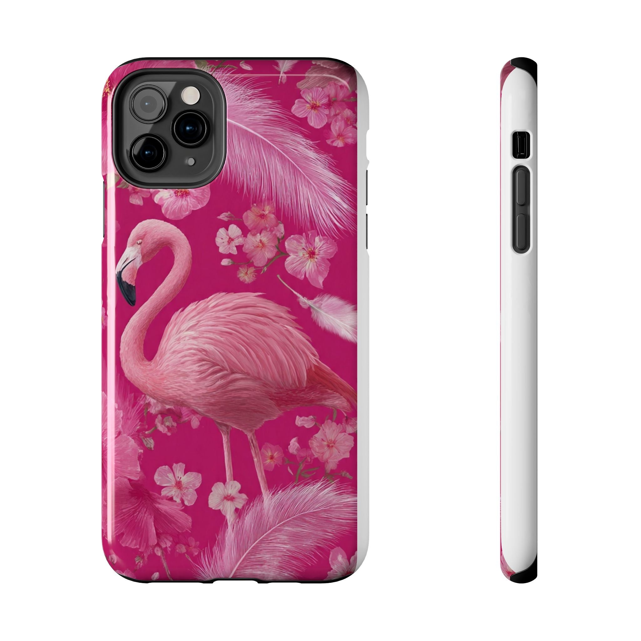 Flamingo Floral Tough Phone Case — Pink Tropical Feather Design