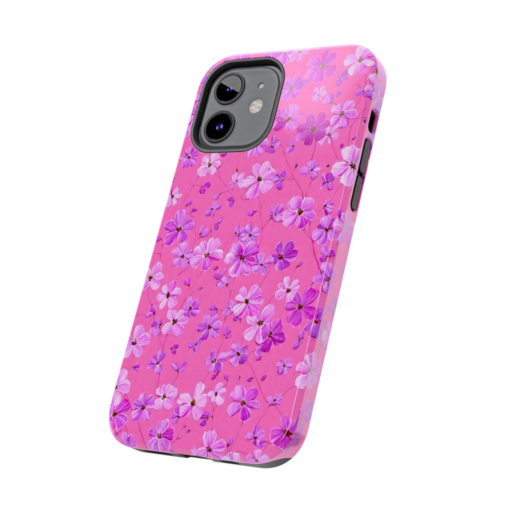 Pink Floral Tough Phone Case — Cute Purple Blossom Protective Cover