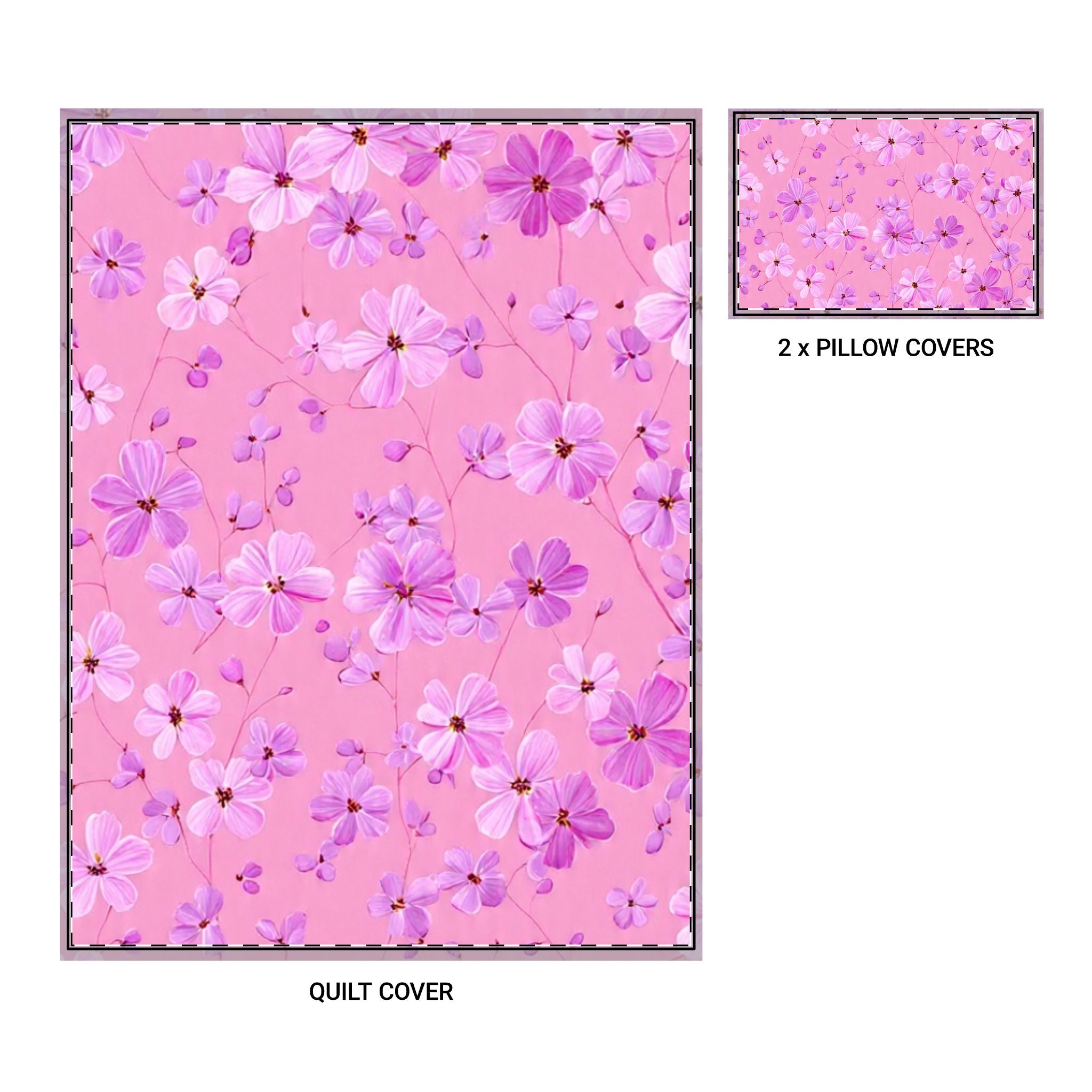 Pink Floral Quilt Cover Set — 3-Piece Duvet Cover & Pillowcase Set