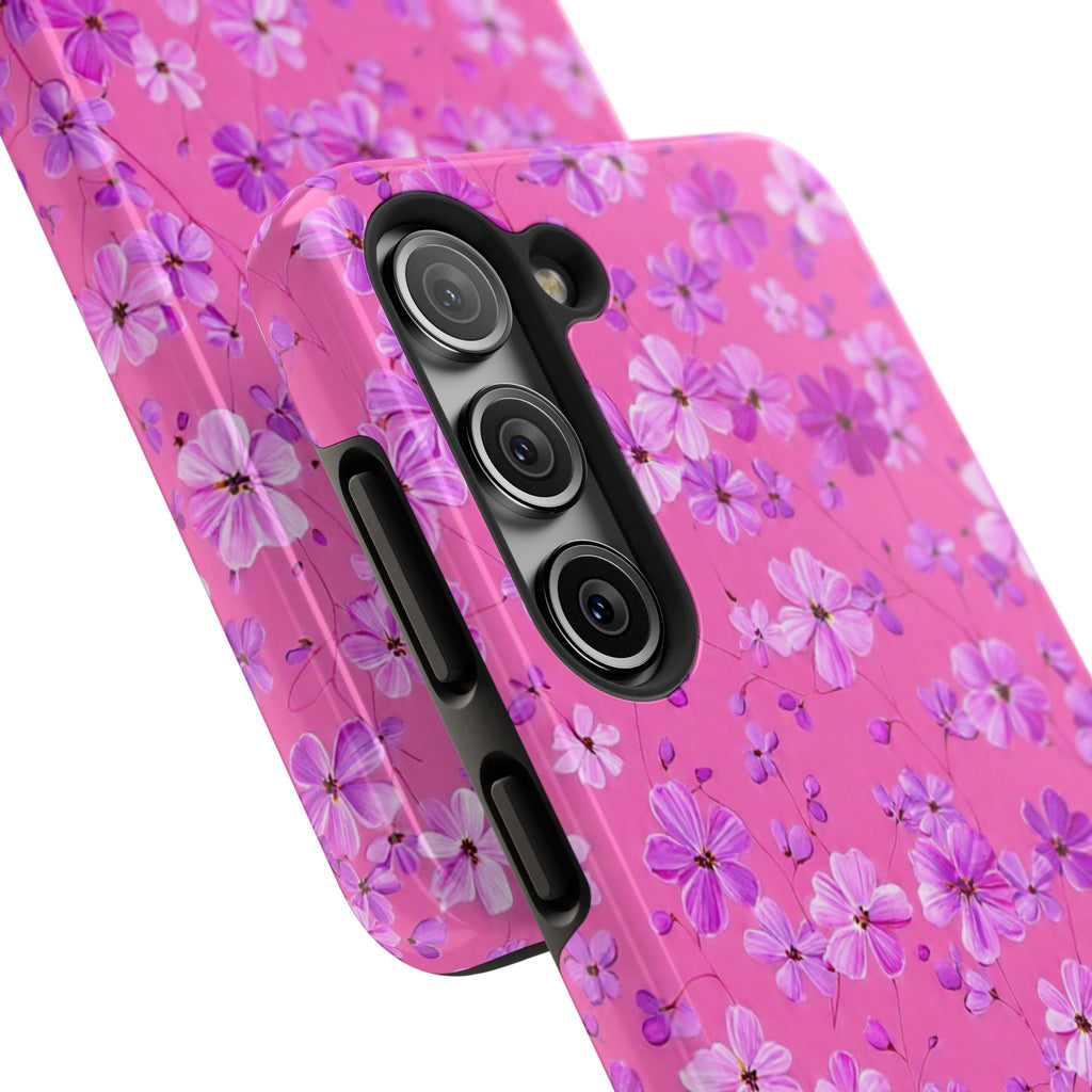 Pink Floral Tough Phone Case — Cute Purple Blossom Protective Cover