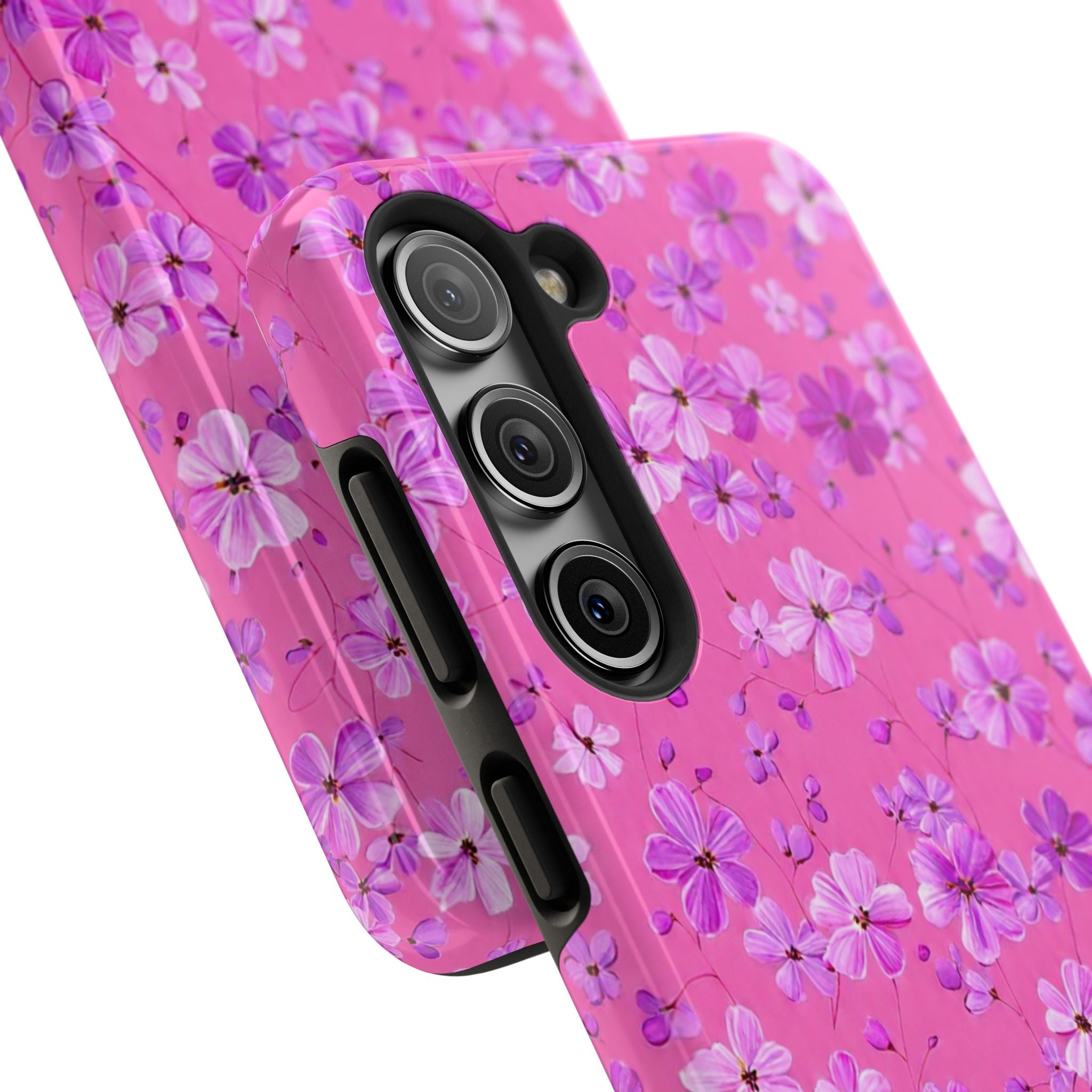 Pink Floral Tough Phone Case — Cute Purple Blossom Protective Cover