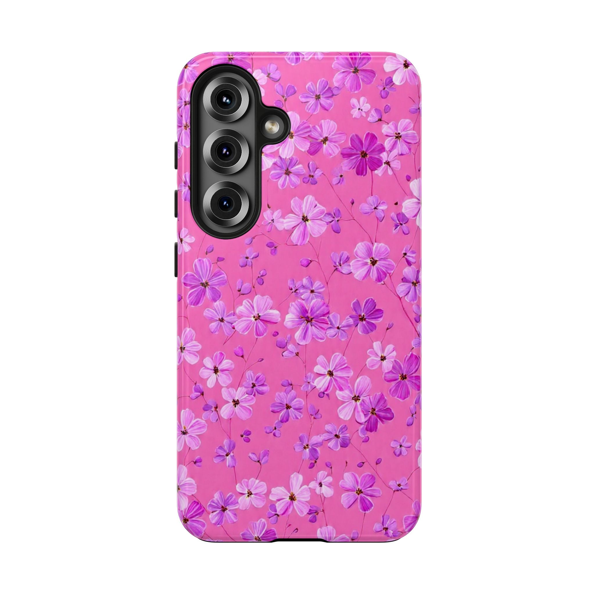 Pink Floral Tough Phone Case — Cute Purple Blossom Protective Cover