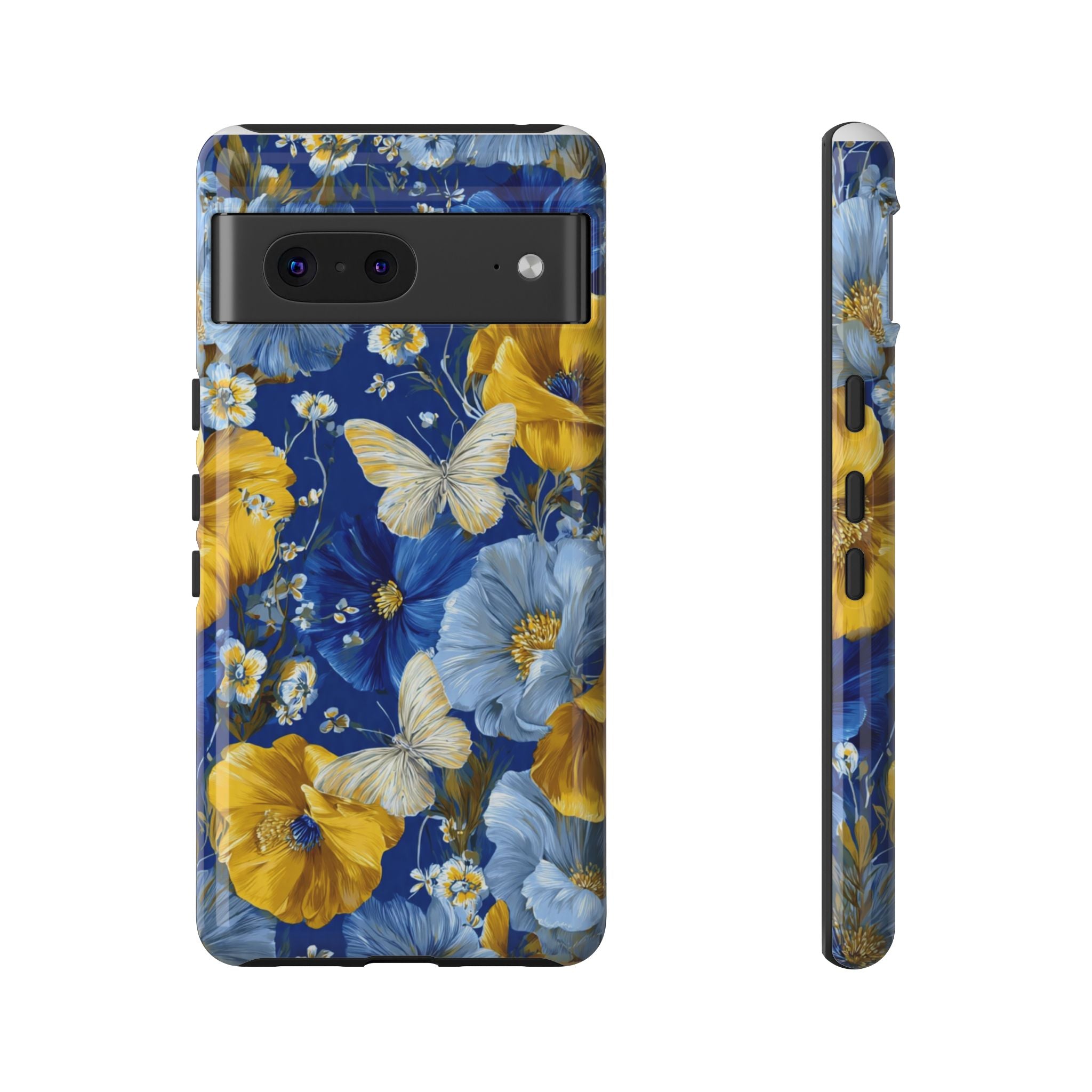 Floral Butterflies Phone Case — Blue & Yellow Tough Protective Cover