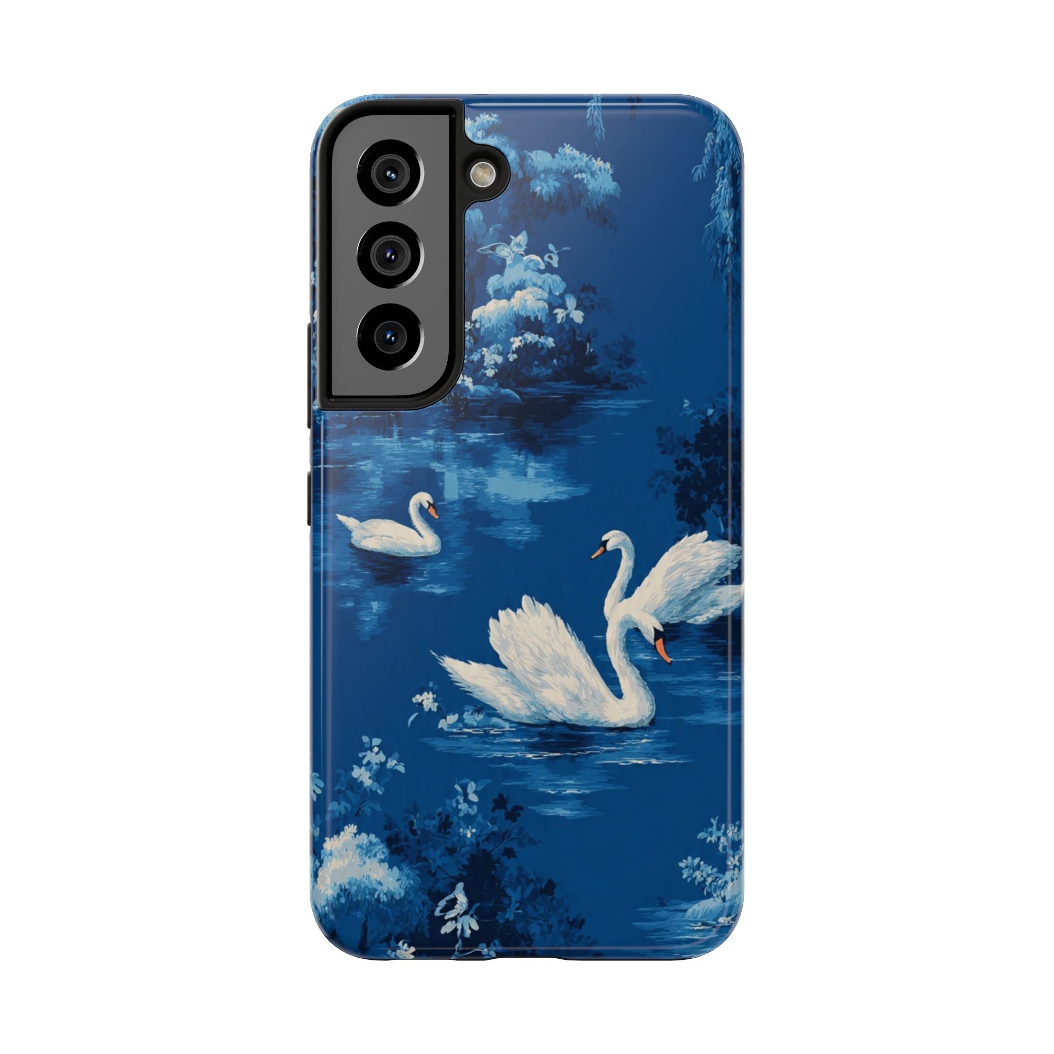 Swan Lake Tough Phone Case — Blue Vintage Swan Design, Durable Protective Cover
