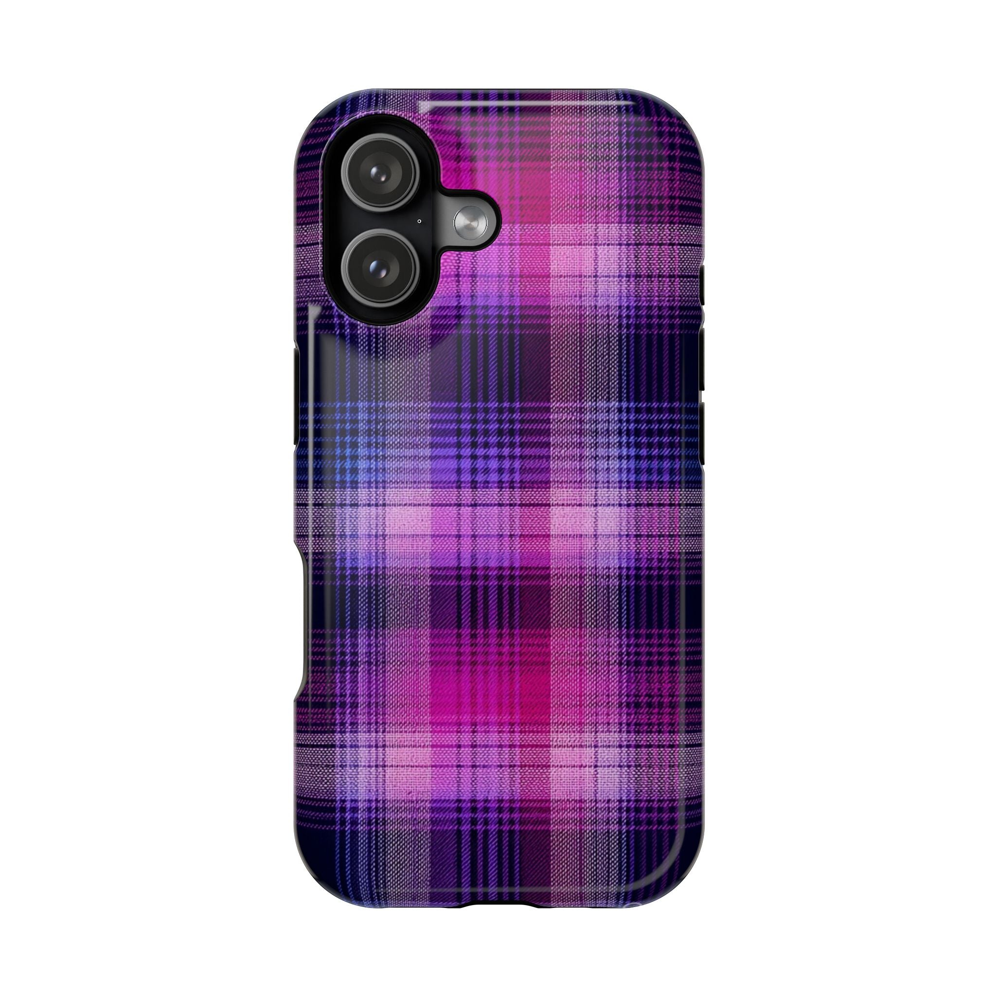 Purple Tartan Magnetic Impact-Resistant Phone Case — Shockproof Protective Cover