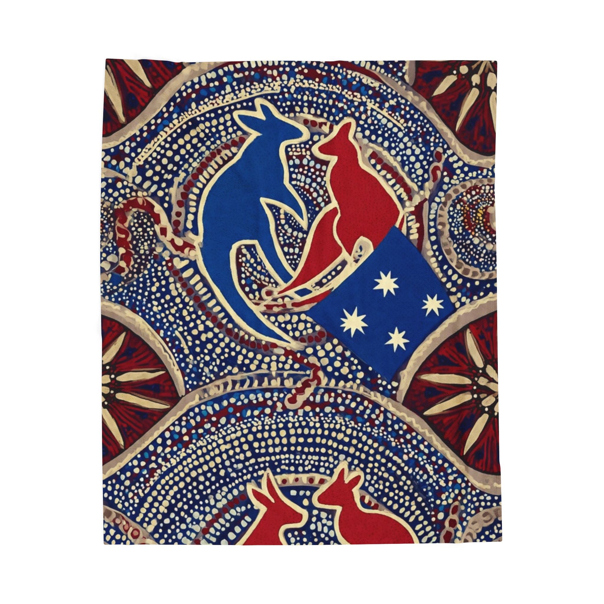 Australian Kangaroo Flag Velveteen Plush Blanket - Cozy Indigenous Dot Art Throw