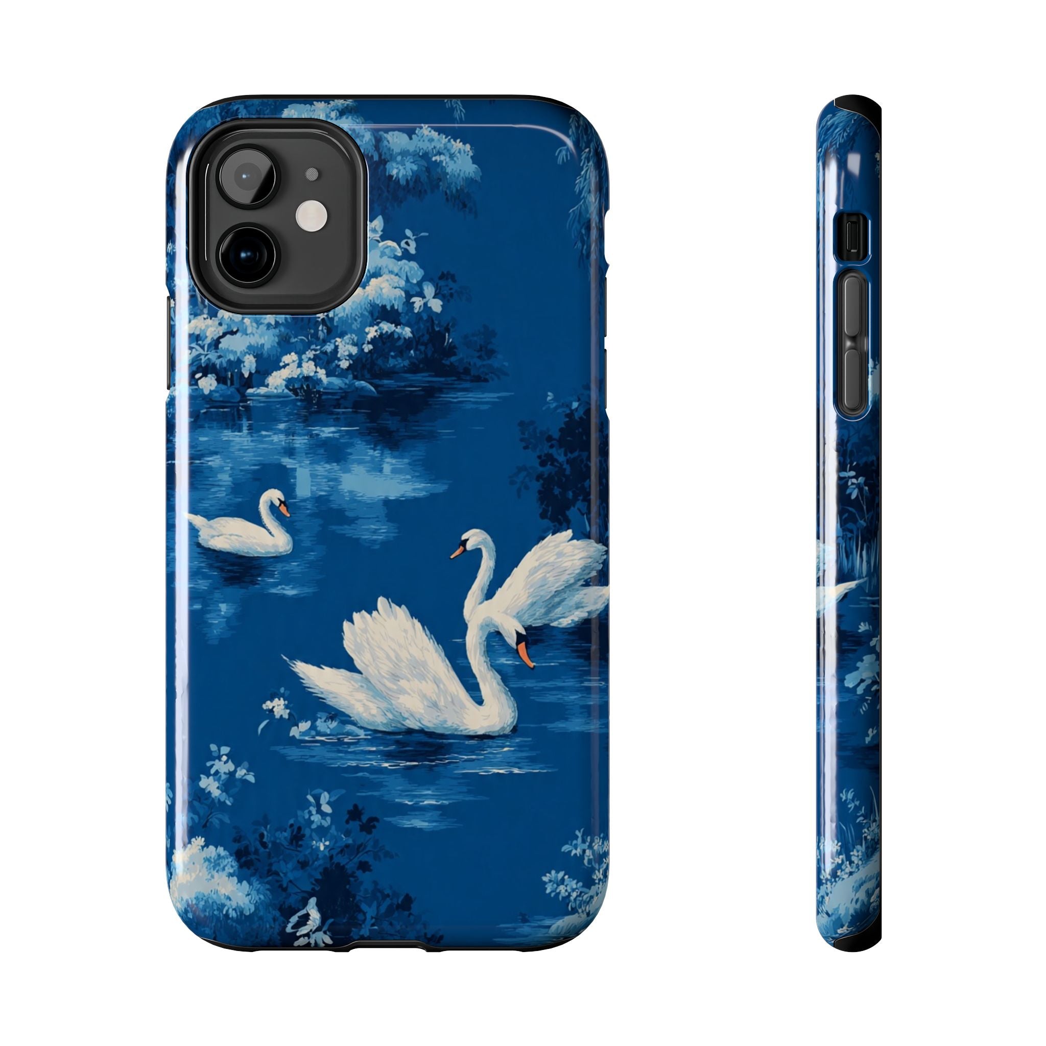 Swan Lake Tough Phone Case — Blue Vintage Swan Design, Durable Protective Cover