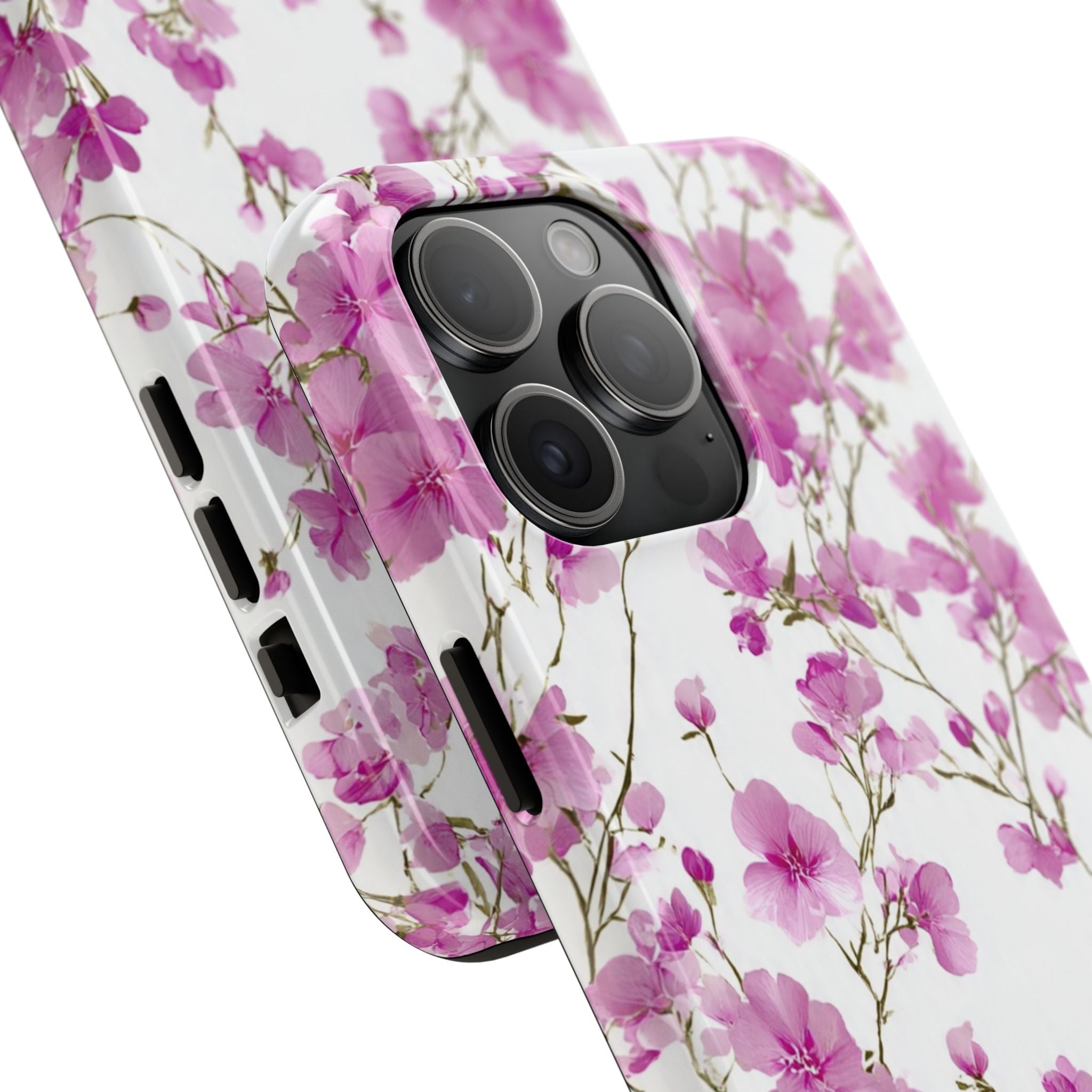 Floral Pink Blossoms Tough Phone Case — Durable Protective Phone Cover with Watercolor Cherry Blossom Design