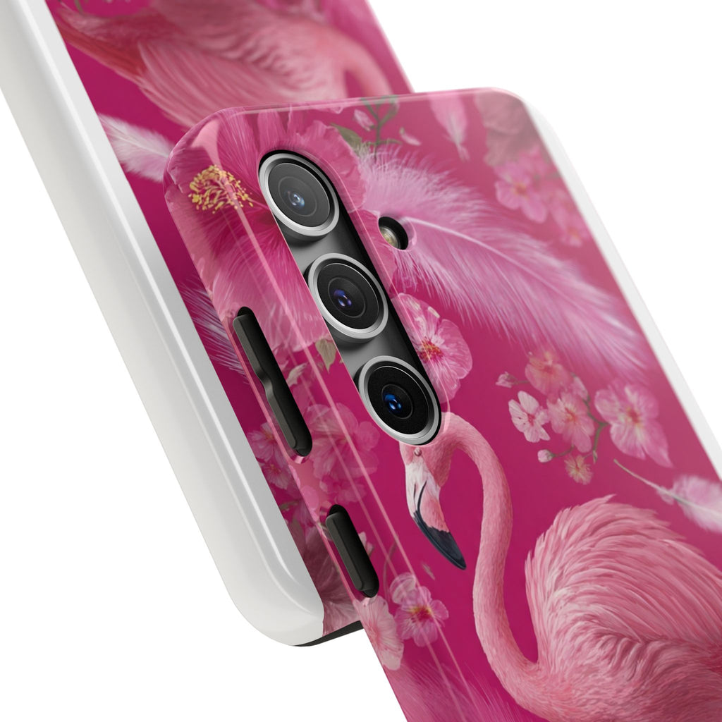 Flamingo Floral Tough Phone Case — Pink Tropical Feather Design