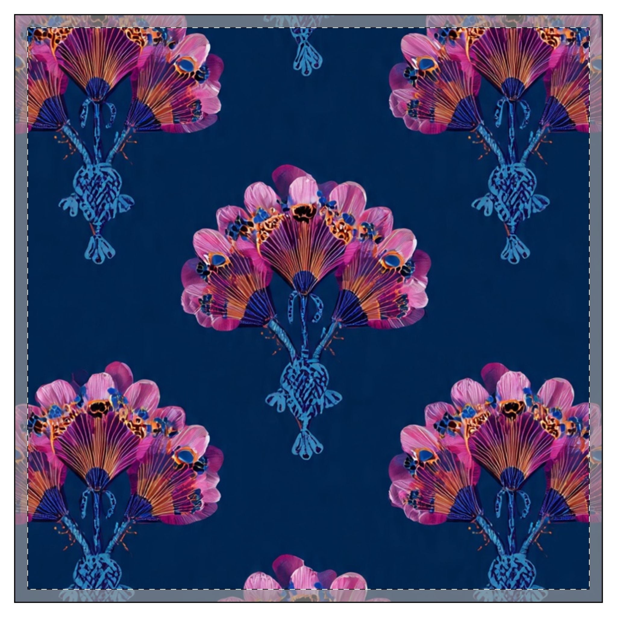 Floral Peacock Cotton Duvet Cover — Navy Boho Flower Pattern