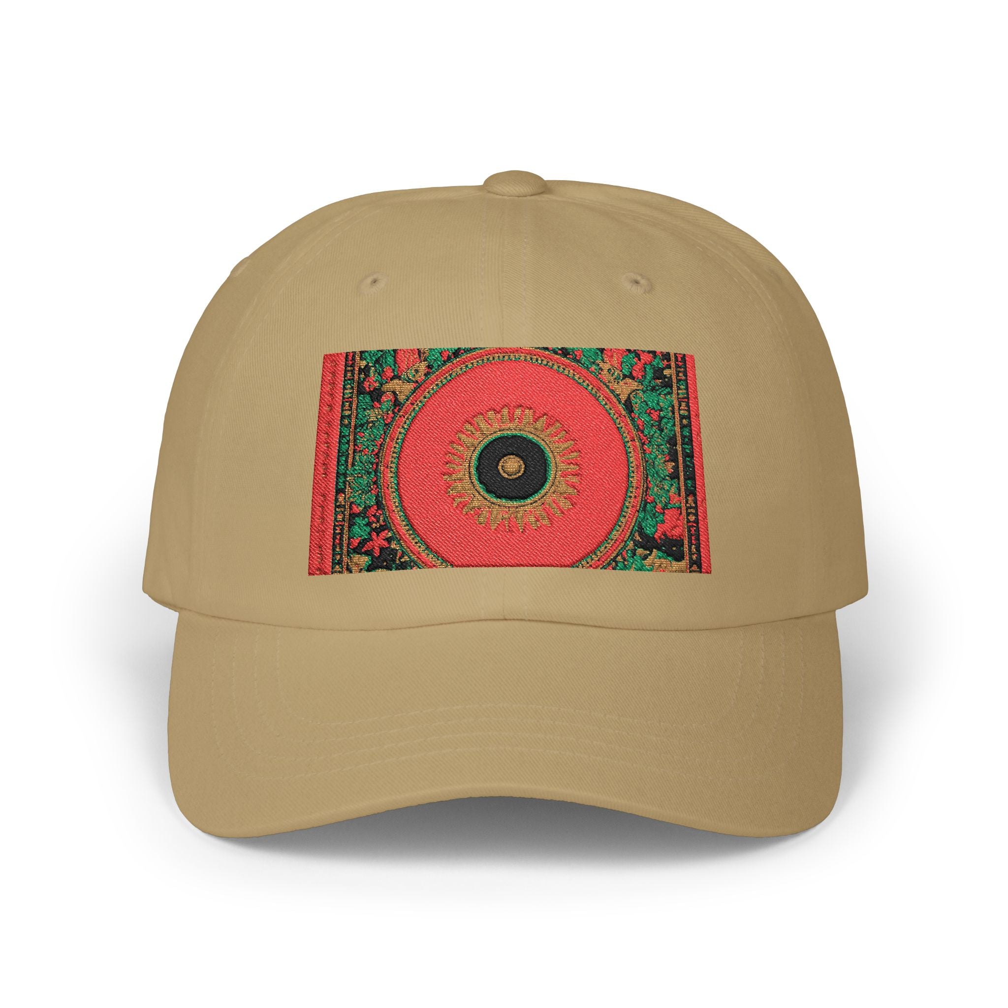 Floral Mandala Dad Cap - Vibrant Red Garden Circle Embroidered Hat