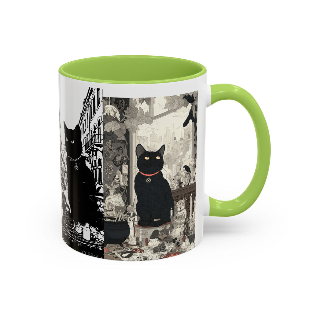 Black Cat Vintage Street Art Coffee Mug — 11/15oz Accent Ceramic