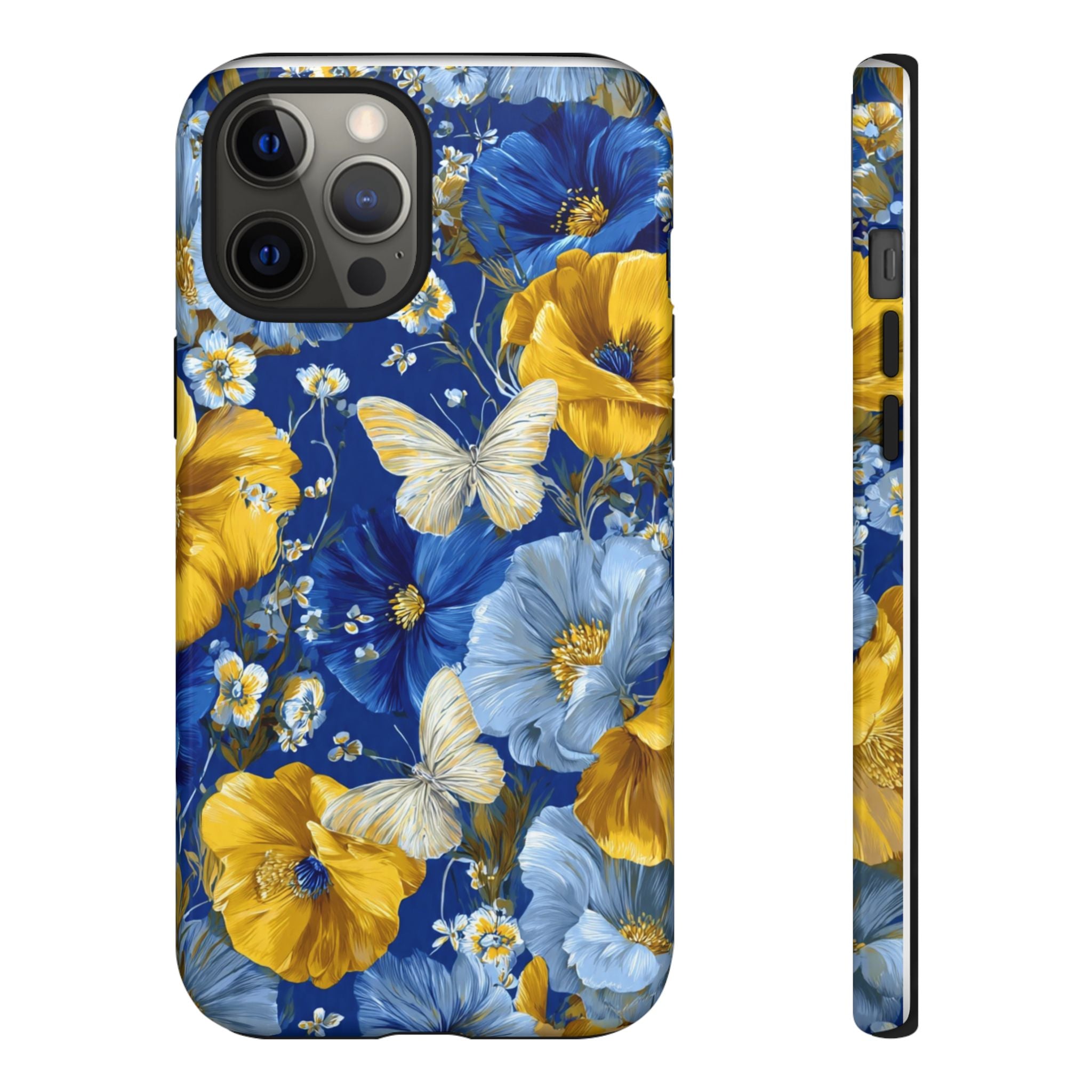 Floral Butterflies Phone Case — Blue & Yellow Tough Protective Cover