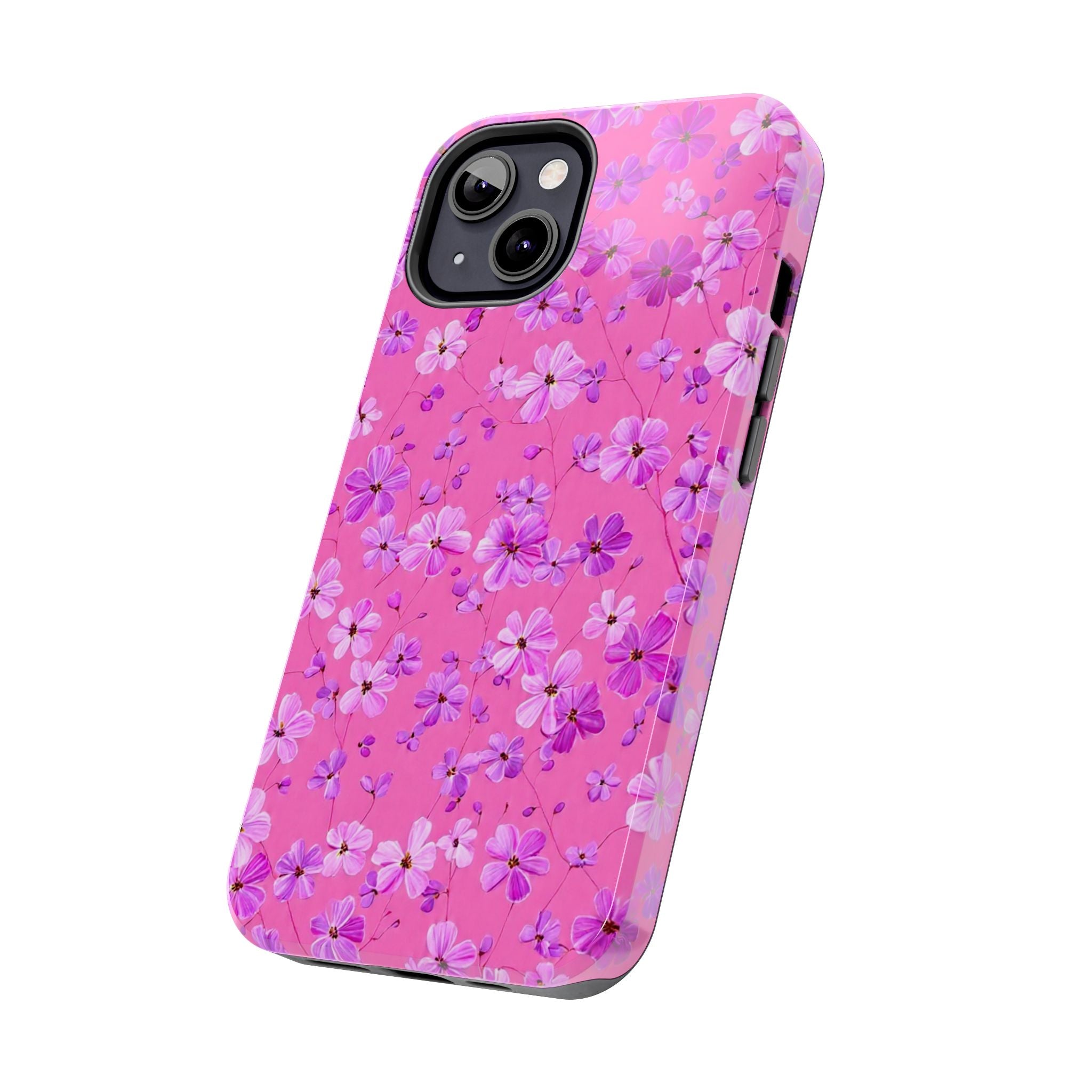 Pink Floral Tough Phone Case — Cute Purple Blossom Protective Cover
