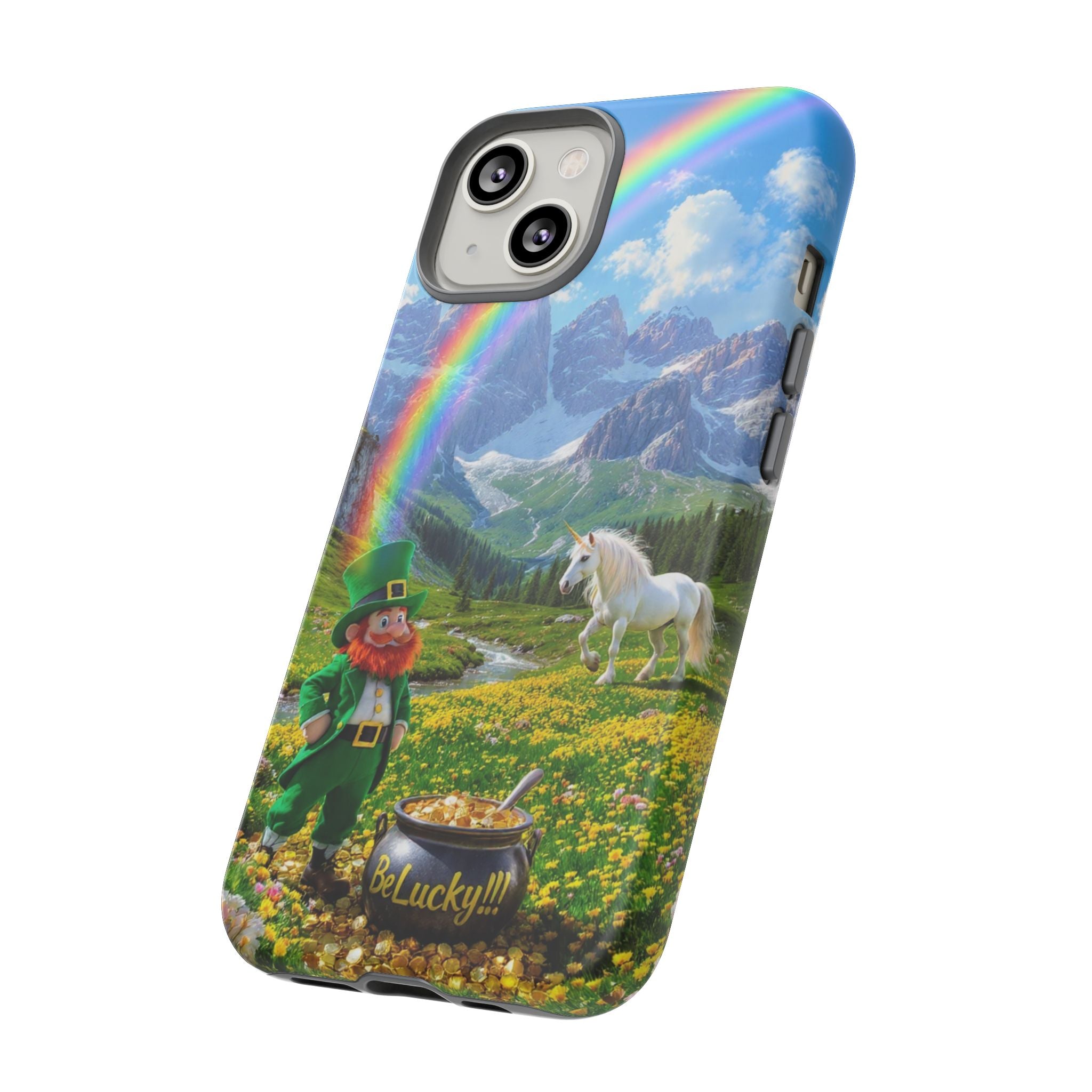 Lucky Leprechaun & Unicorn Phone Case — Rainbow Pot of Gold Protective Cover