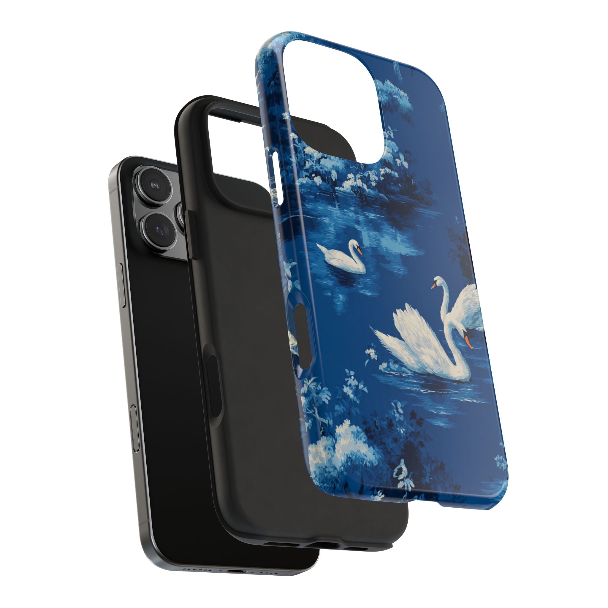 Swan Lake Tough Phone Case — Blue Vintage Swan Design, Durable Protective Cover