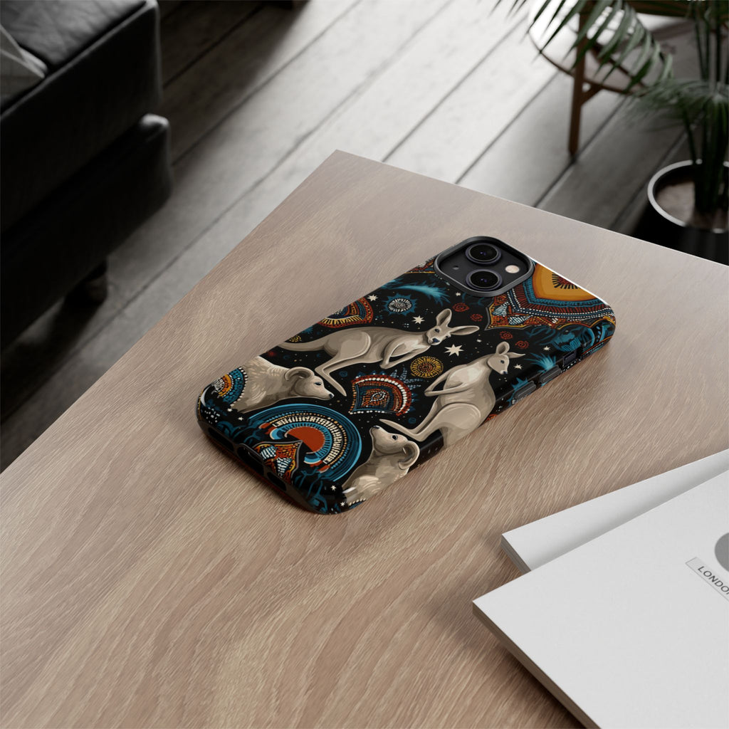 Kangaroo & Boomerang Tough Phone Case — Australian Wildlife Pattern