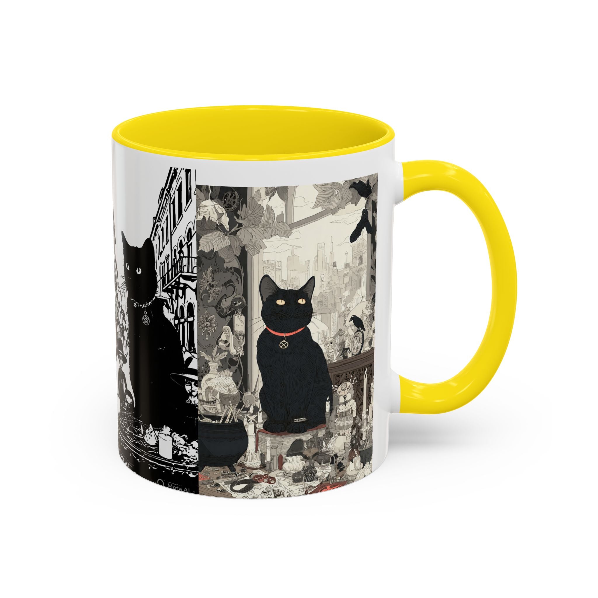 Black Cat Vintage Street Art Coffee Mug — 11/15oz Accent Ceramic